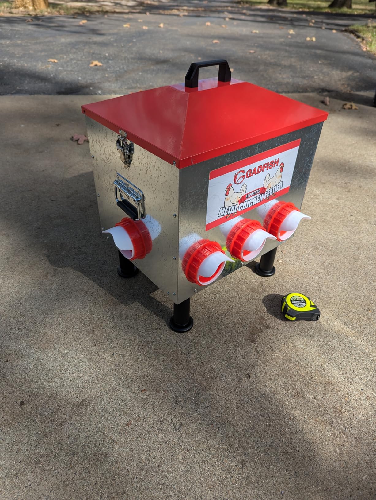 GADFISH 55 lbs Large Capacity Automatic Chicken Feeder - 8 Feeding Ports, No Waste Chicken Feeder, Height-Adjustable Legs & Secure Locking Lid for Chickens, Ducks & Poultry customer photo 2