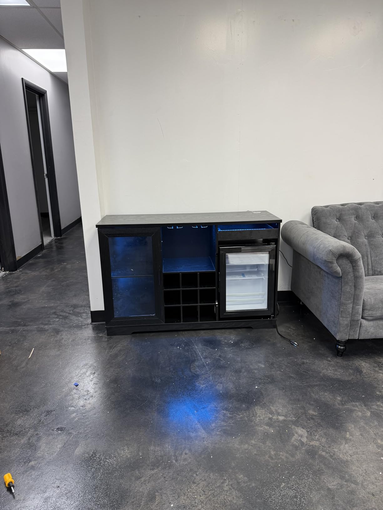 Coffee Bar Cabinet with Fridge (Fridge Included), Large Liquor Bar Cabinet with LED Lights, Glass Holder & Wine Rack customer photo 2