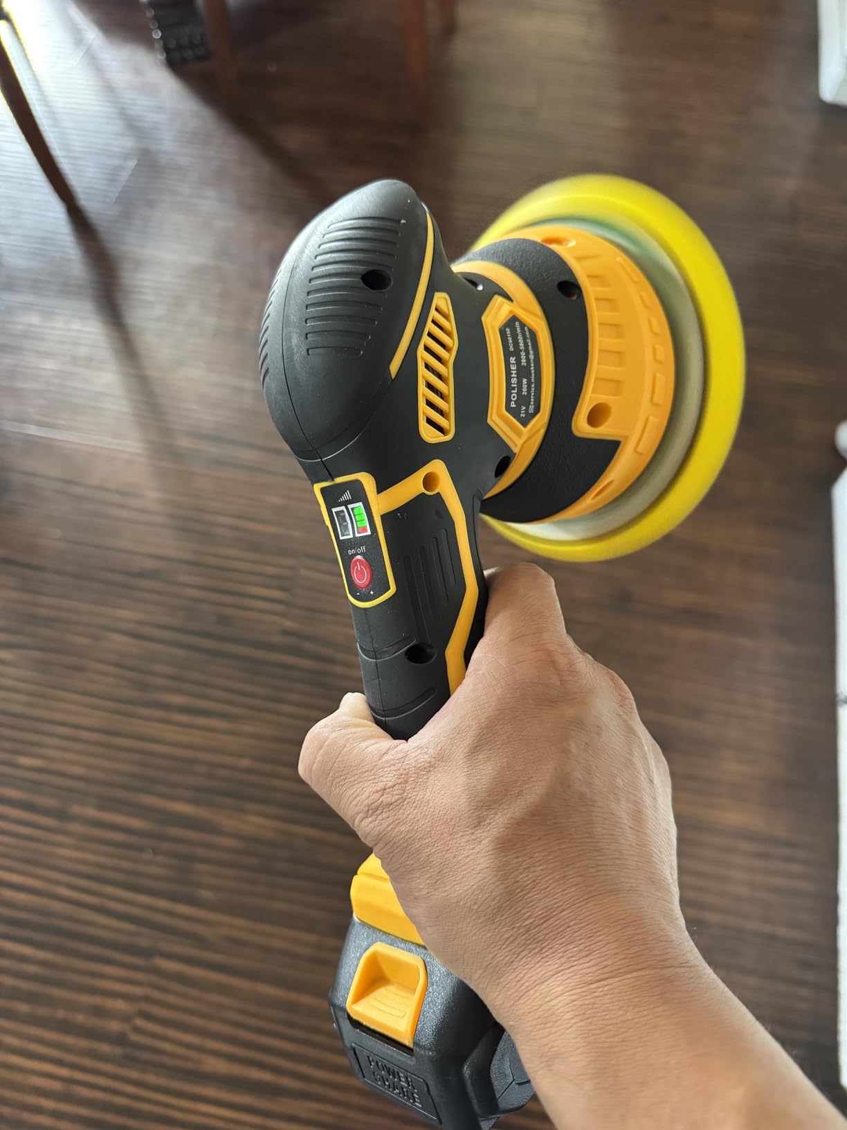 Cordless Car Buffer Polisher kit, DA Polisher with 2*21V Batteries | 2x 21V 2000mAh Batteries, 6-speed, LED Display, Random Orbital, 18 pcs Assorted Polishing Pads for Car Detailing-Yellow customer photo 1
