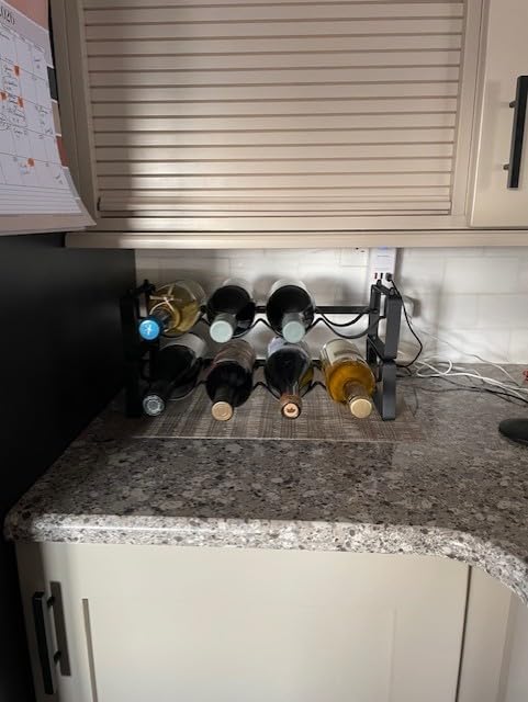 Small Wine Rack for 8 Bottles - Expandable & Stackable Metal Wine Rack for Cabinet, Countertop, Floor, or Small Spaces - Compact Wine Storage Shelf for Kitchen, Bar, or Pantry (2 Tier, Black) customer photo 1