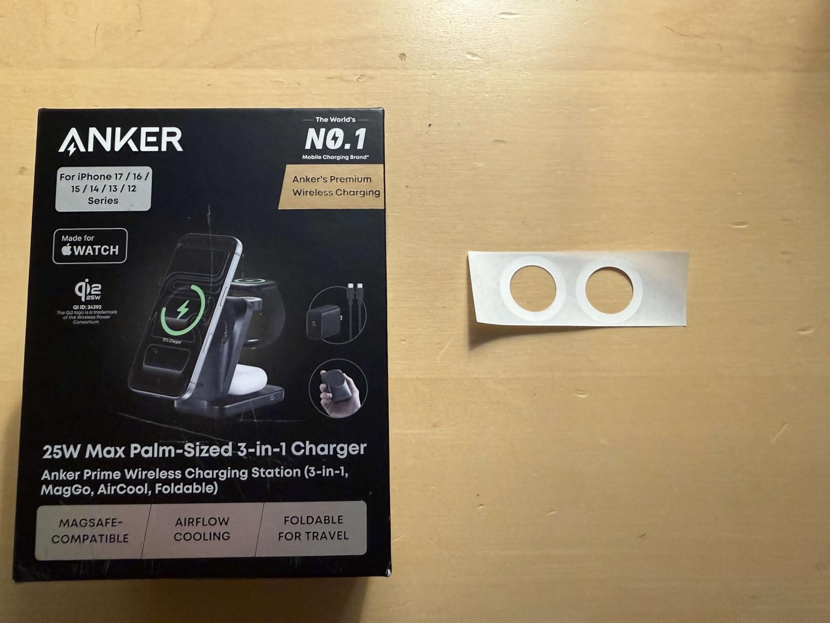 Anker Prime 3-in-1 Wireless Charging Station, MagSafe Charger Stand Compatible, Qi2.2 25W Certified Palm-Sized Foldable Charger for iPhone 17/16, Apple Watch, AirPods (Non-Battery, Adapter Included) customer photo 1