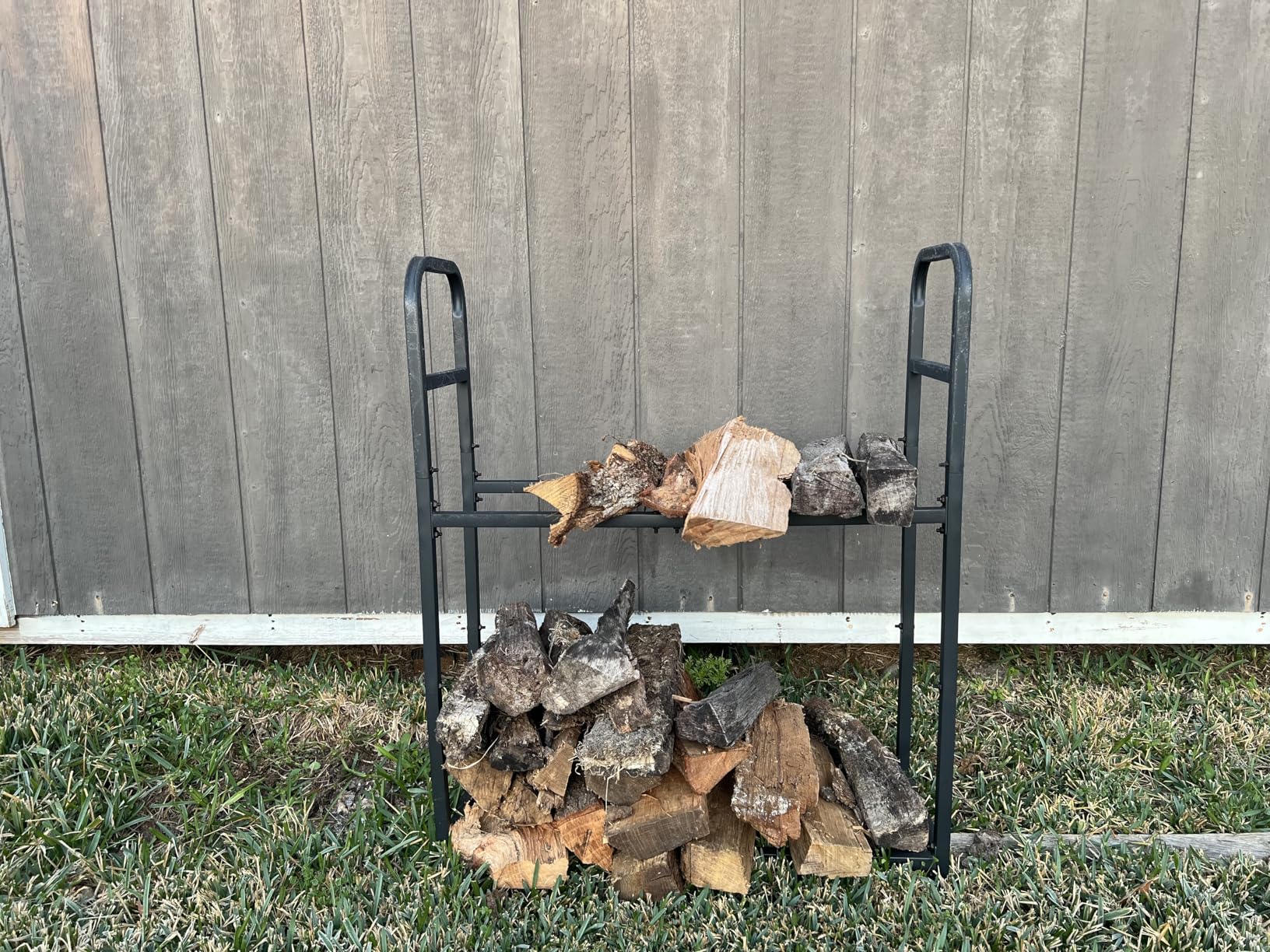 30-inch Firewood Rack Outdoor Indoor with Log Carrier Bag, Stable Log Holder Rustproof Metal Wood Rack for Fireplace Patio Deck Firepit, Heavy Duty Firewood Storage Organizer Tool, Black customer photo 2