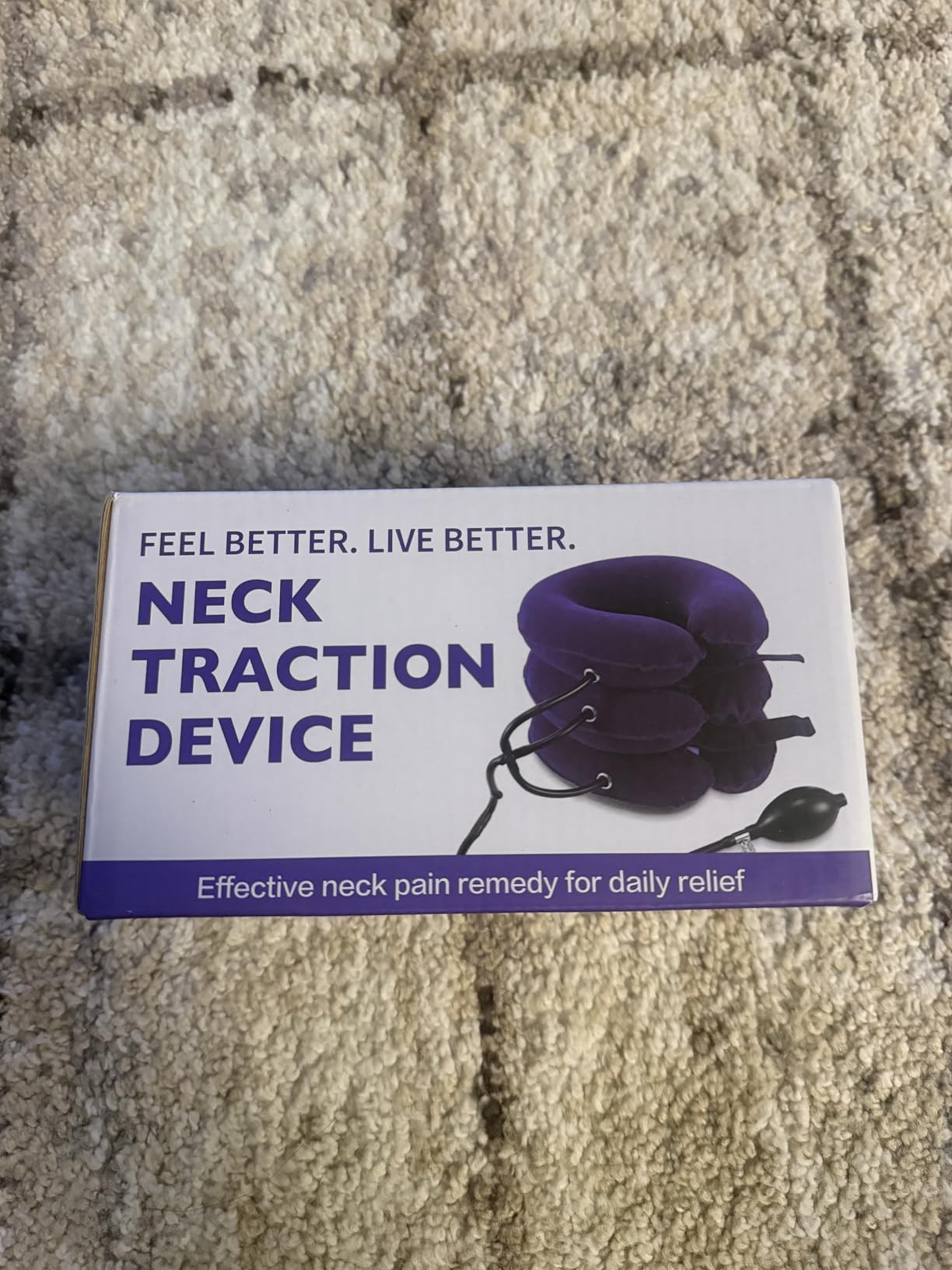 Cervical Neck Traction Device for Home Use Pain Relief,Neck Stretcher,Inflatable Support Neck Brace Adjustable,Neck Stress Relief&Relaxation Metal Valve TPU Liner with Air-Tightness(Blue) customer photo 1