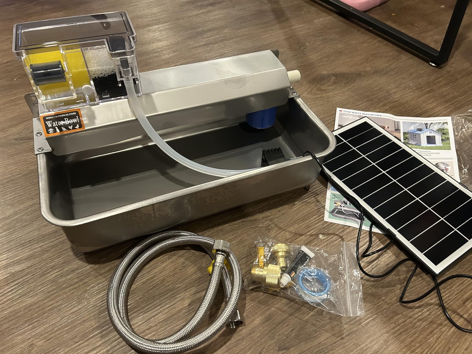 Automatic Water Dispenser for Dogs 2 Gallons, 304 Stainless Steel Solar Circulating Water Bowl for Pet Dog Cat and Livestock, 3/4