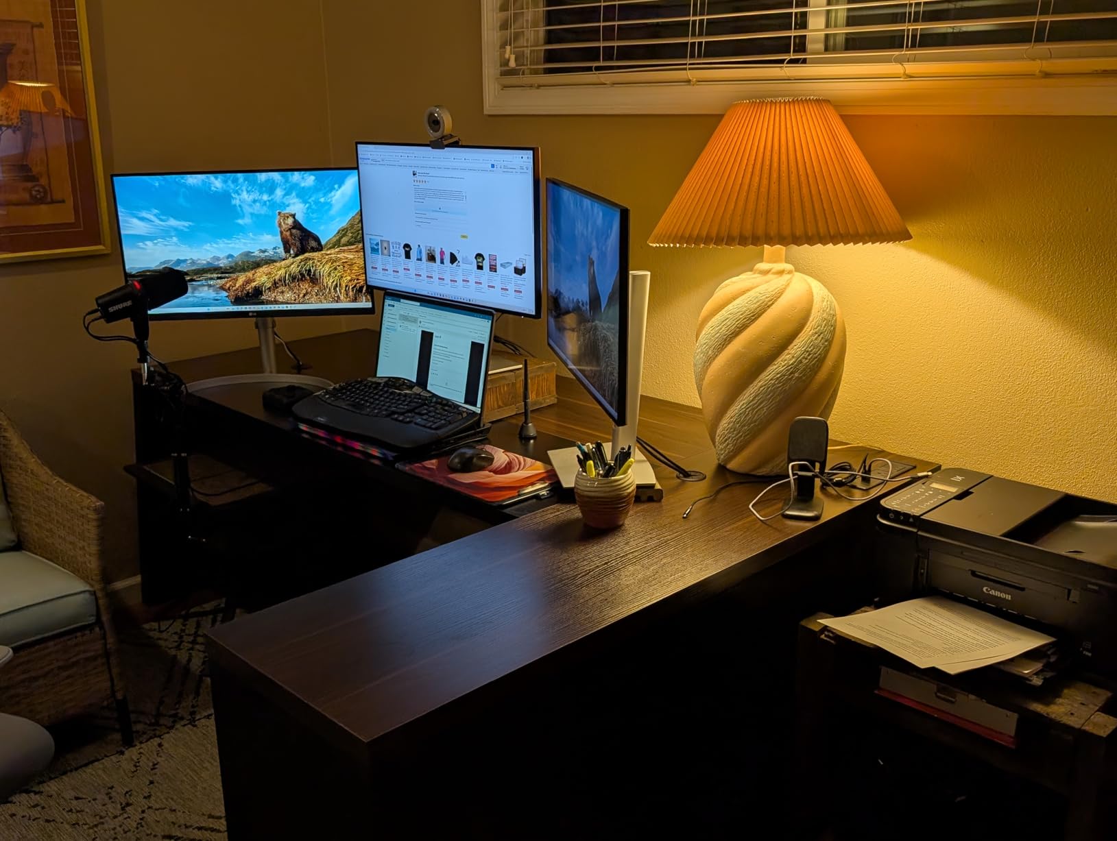 L-Shaped Executive Desk with Drawer, 78-Inch Large Home Office Desk with Cord Hold and Power Outlet, Modern Computer Table with Lateral File Cabinet,Open Shelf and PC Stand, Walnut Brown Black customer photo 1