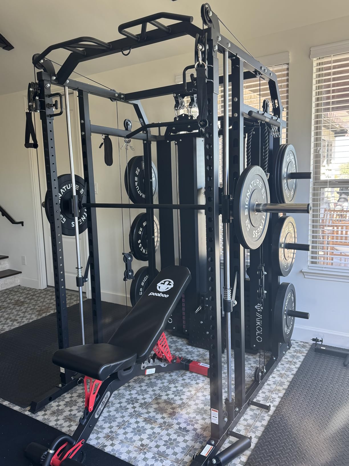 Mikolo Smith Machine with Weight Stack, Power Cage Home Gym System with LAT Pulldown & Cable Crossover, Multi-Functional Trainer with Dual Pulley System, Includes 10+ Free Attachments customer photo 2