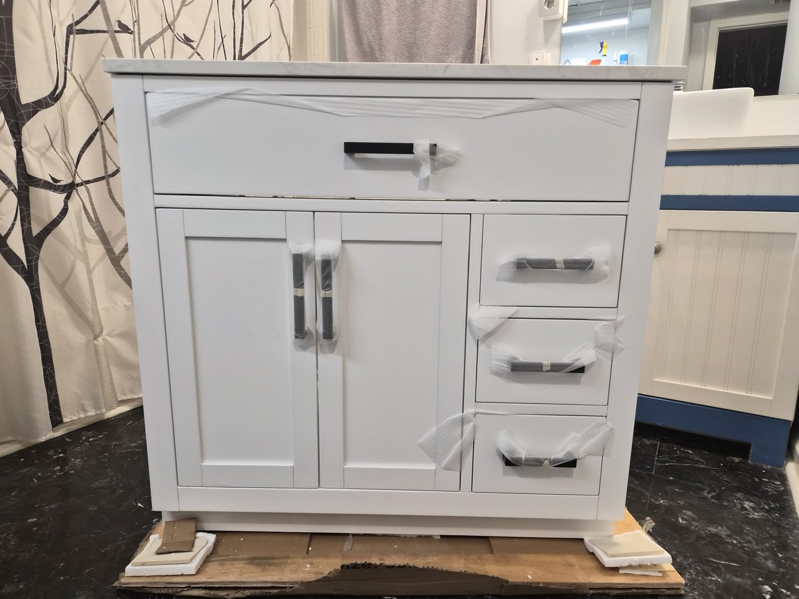 72-inch Natural Oak Bathroom Vanity with 2 Sinks, Solid Wood, 0.79-inch Stone Countertop and Backsplash, 6 Drawers, 4 Soft Closing Doors customer photo 2