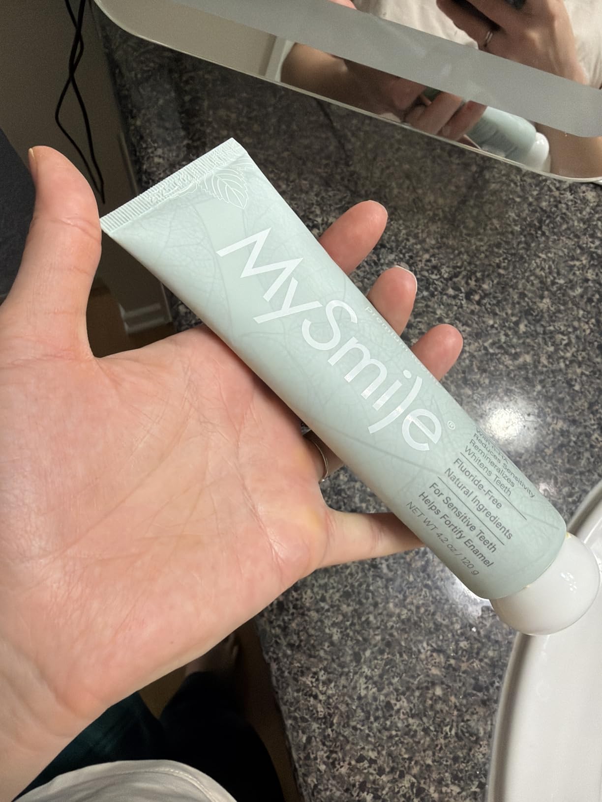 MySmile Fluoride Free Nano Hydroxyapatite Toothpaste for Sensitive Teeth, Strengthens Enamel, Remineralizes & Whitens Teeth, Freshens Breath for Adults, SLS Free, Natural Misty Mint, 4.2 oz customer photo 1