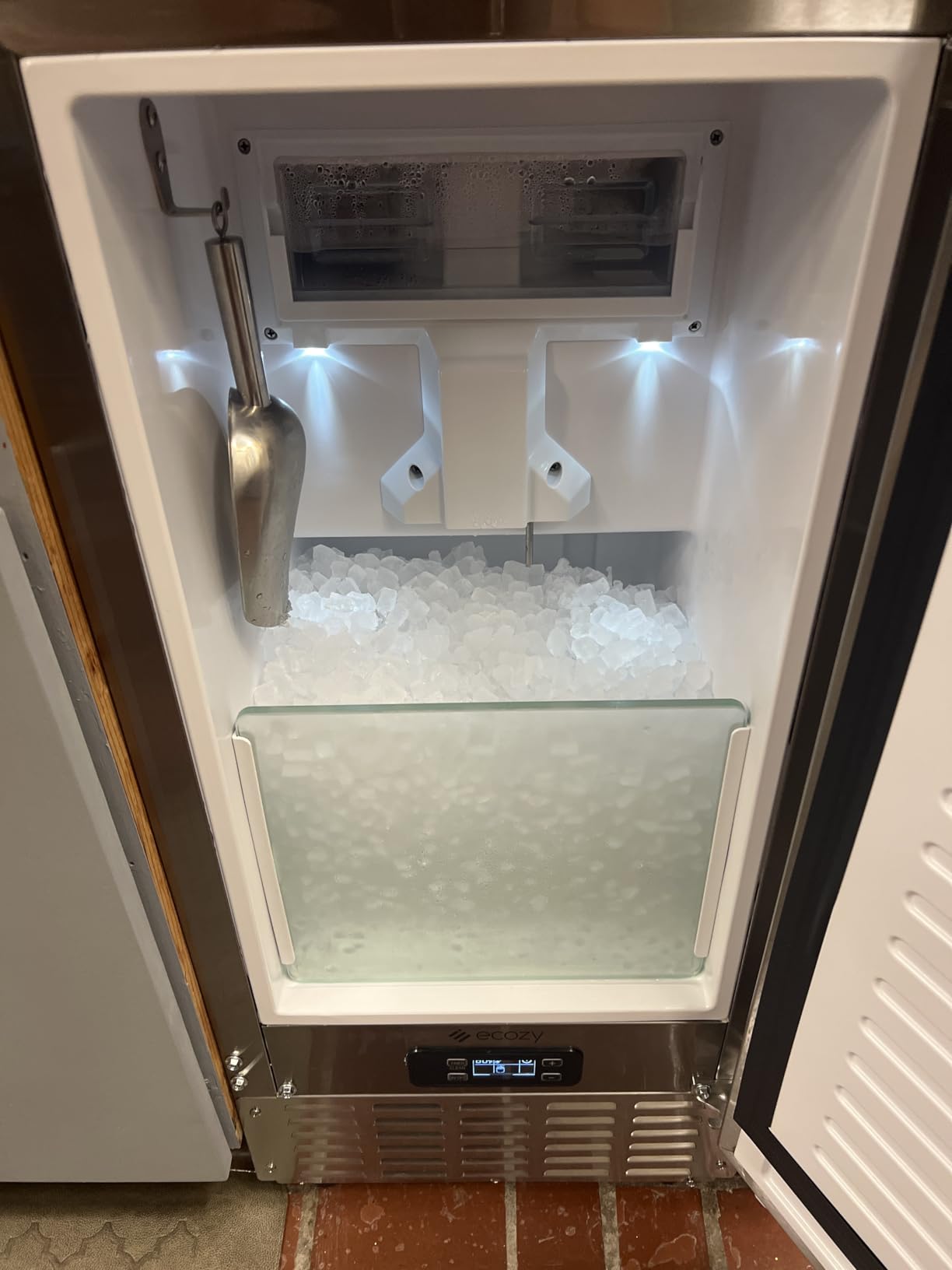 ecozy Under Counter Nugget Ice Maker Machine, Bulit-in & Freestanding, Horizontal Handle, Reversible Door, 66 Lbs/Day, Thickened Viewing Glass Window, Self-Cleaning & 24H Timer, Stainless Steel customer photo 1