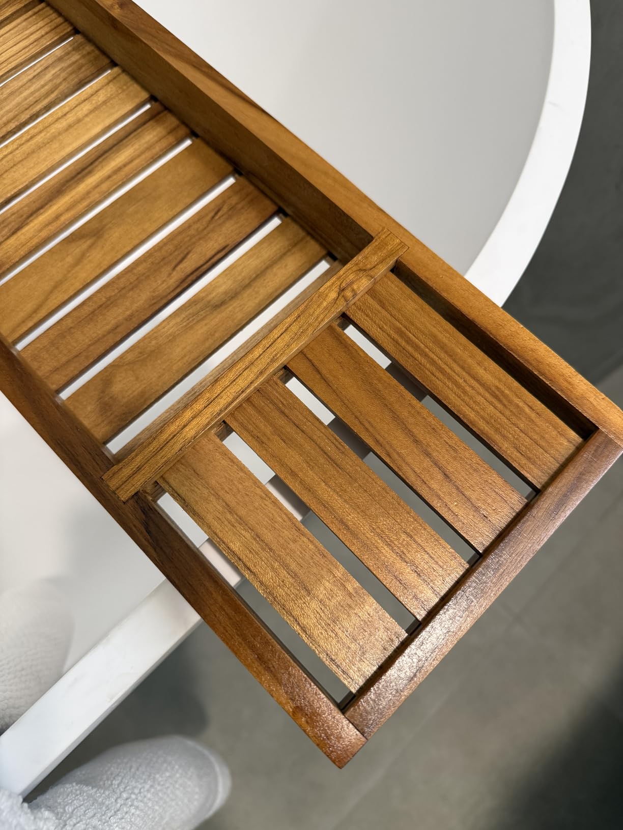 VaeFae Teak Bathtub Tray, Wooden Bath Caddy for Bathtub, Bath Tub Wood Table for Tub customer photo 1