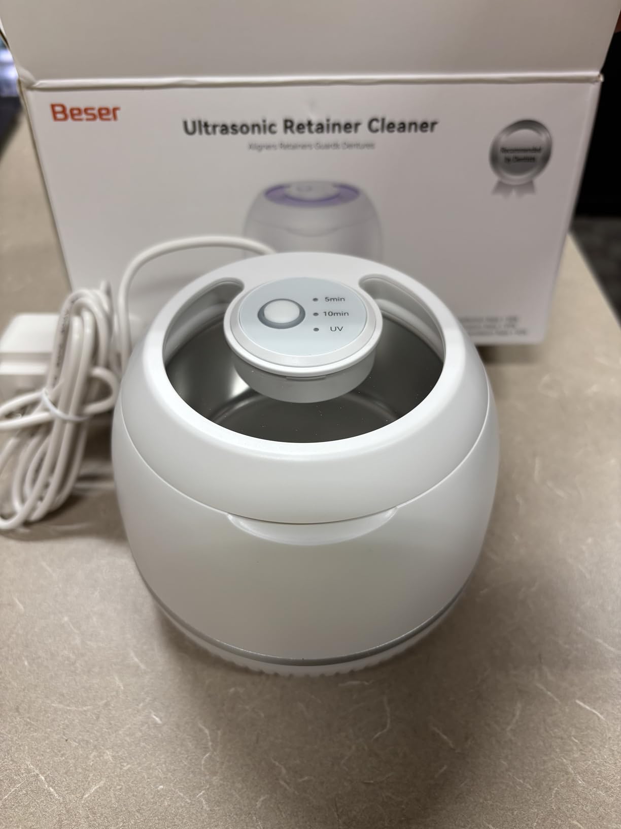 Beser Ultrasonic Retainer Cleaner, 2X Clean, 4X Sterilize, Dental Retainer Cleaner Machine Pod for Aligner, Nightguard, Mouth Guard, Denture Cleaner, Oral Dental Care, IPX6, 200ML, White customer photo 1