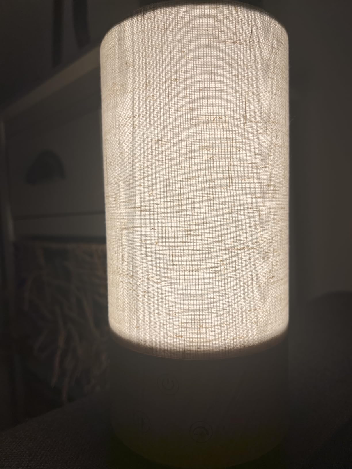 Light Therapy Lamp, Happy Lamp 10,000 LUX UV Free with 3 Color Temperature & 5 Brightness Level, Full Spectrum Light Wood Base Round Flaxen Fabric Shade customer photo 1