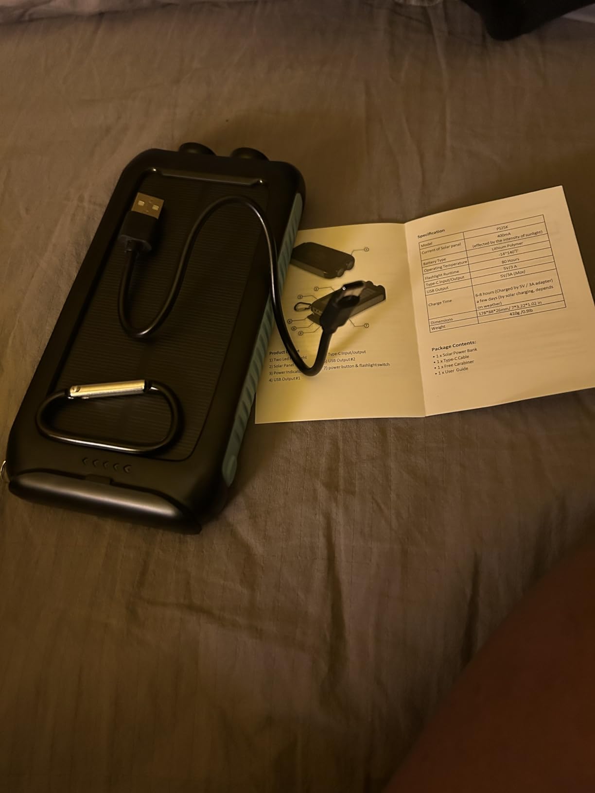 Solar Charger Power Bank 49800mAh Portable 15W Fast Charging Power Bank with QC3.0 USB-C & Dual USB-A Ports for Cell Phones, LED Flashlight, Carabiner, Waterproof Solar Panel for Camping, Outdoor customer photo 1