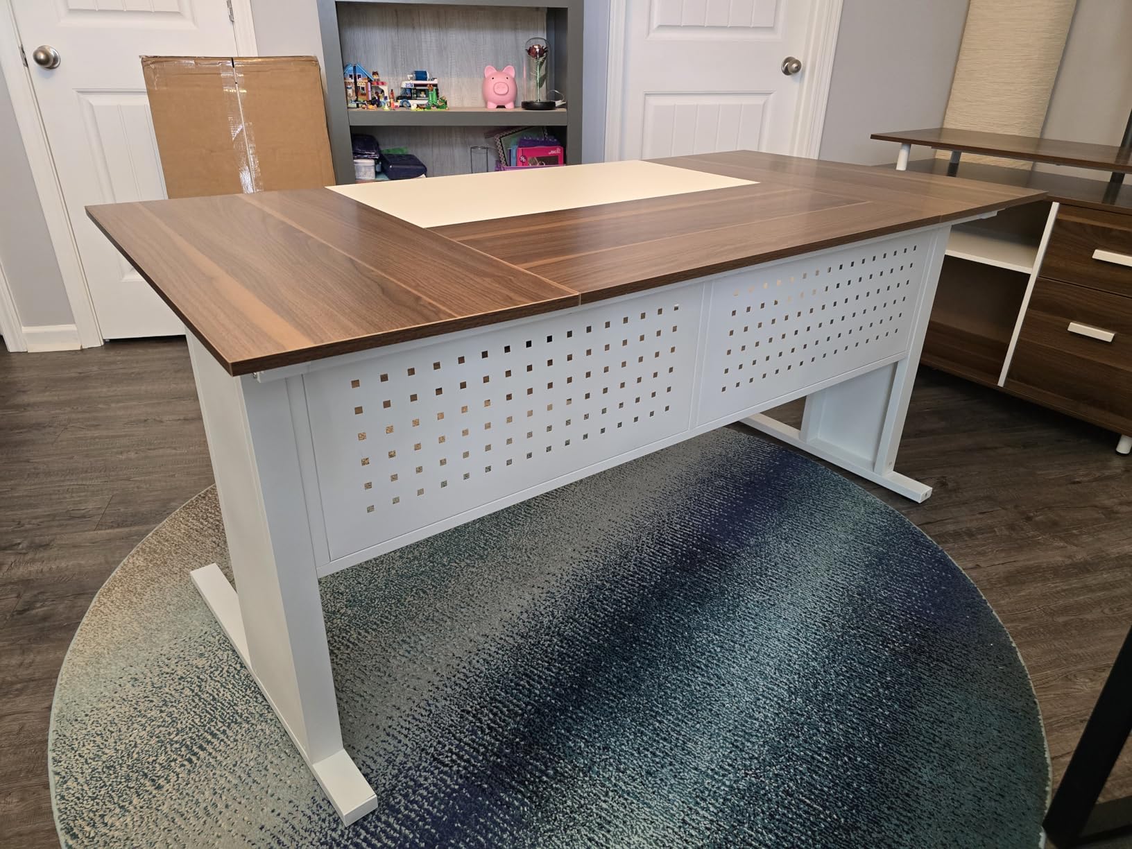 Tribesigns 63 Inch Executive Desk with File Cabinet, Large Office Desk L Shaped Computer Desk with Drawers and Storage Shelves, Business Furniture Desk for Home Office, Dark Walnut and Black customer photo 2