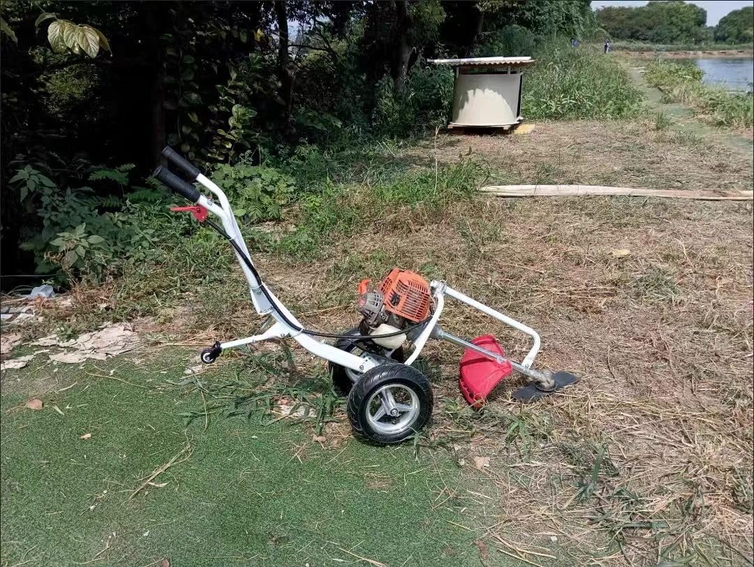 2 Stroke 49CC Gas Walk Behind Brush Cutter, Gas Powered Hand Push Lawn Mower, Brush Mower Gasoline Brush Broom Sweeping Machine, Gas Brush Cutter String Trimmer for Yard customer photo 1