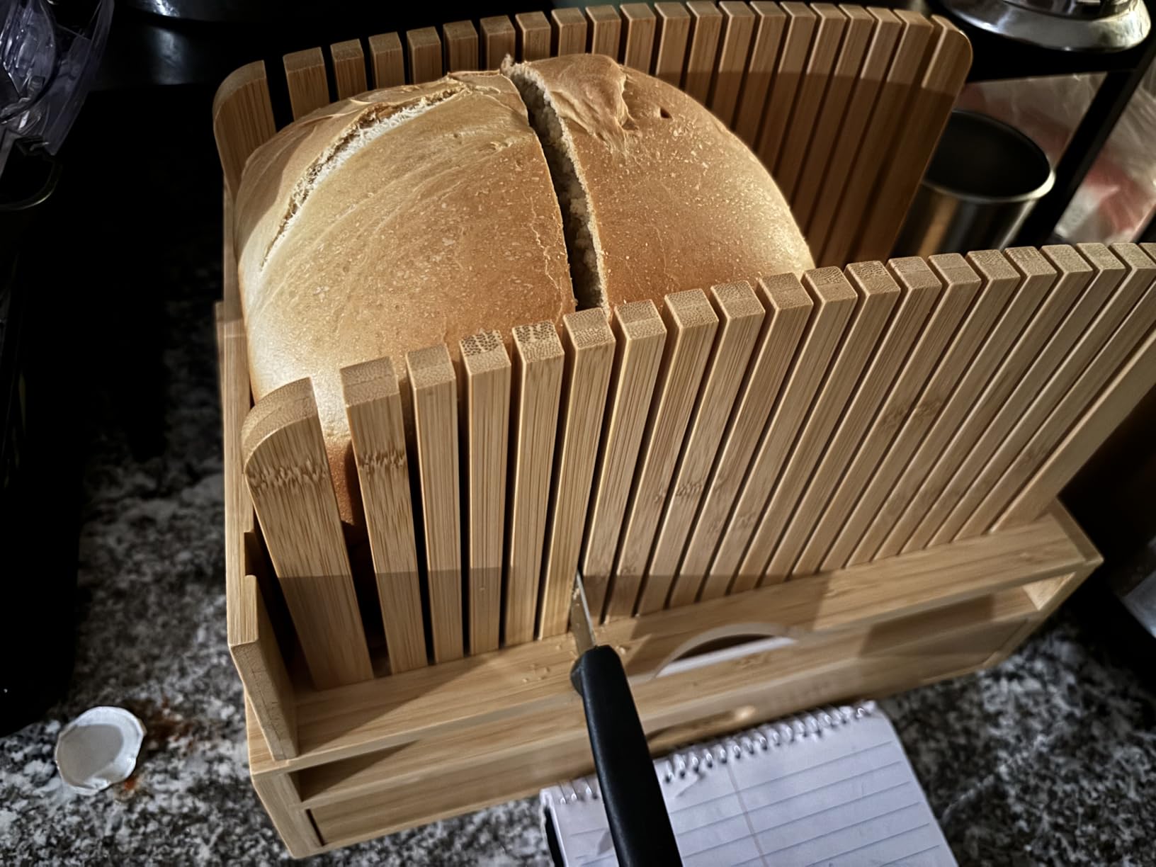Bamboo Bread Slicer for Homemade Bread Adjustable Width Slicing Guides, Compact Loaf Cutter for Perfect Slices customer photo 1