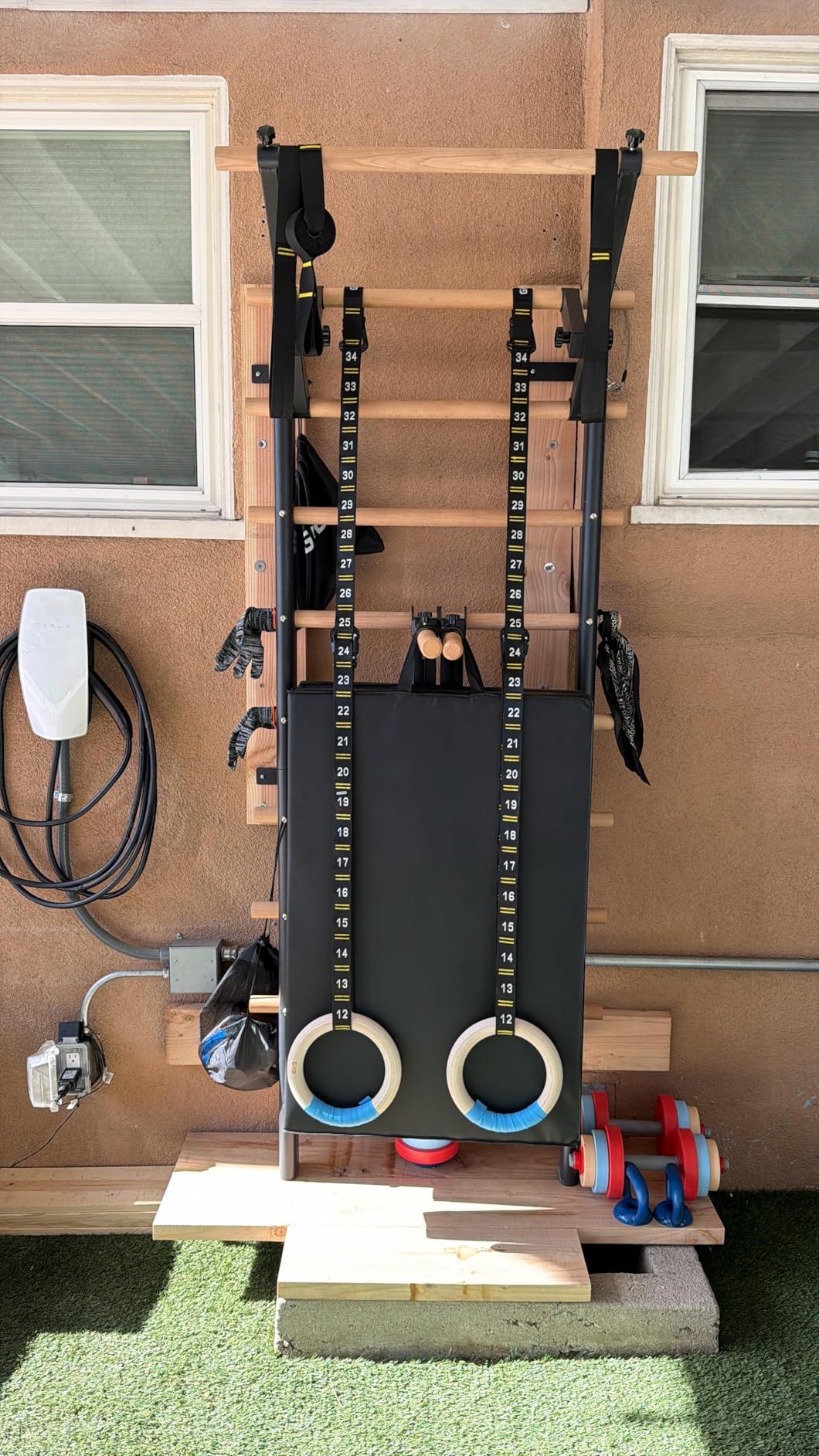 PreGymnastic Stall Bars, Swedish Ladder for Adult and Kids, Wall Bar with Wood Rods, Durable Steel Frame, Adjustable Pull Up and Dip for Strength, Flexibility at Home Gym, Studio customer photo 1