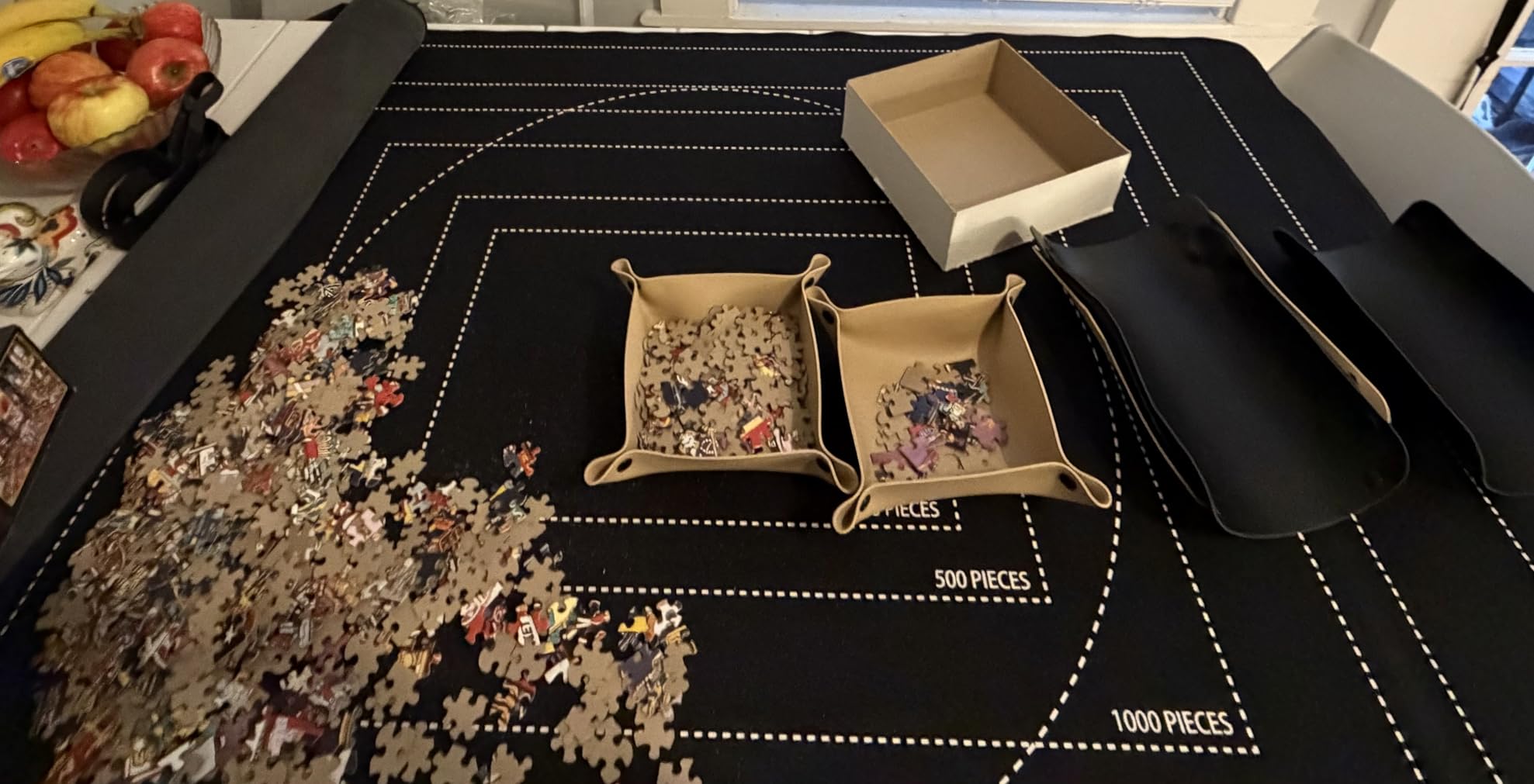 Jigsaw Puzzle Mat Roll Up, Saver Pad 53 x 35 Non-Slip Rubber Bottom & Smooth Top Portable Keeper Up to 3000 Pieces with 6 Puzzle Sorting Trays & Travel-Friendly Storage Bag customer photo 1