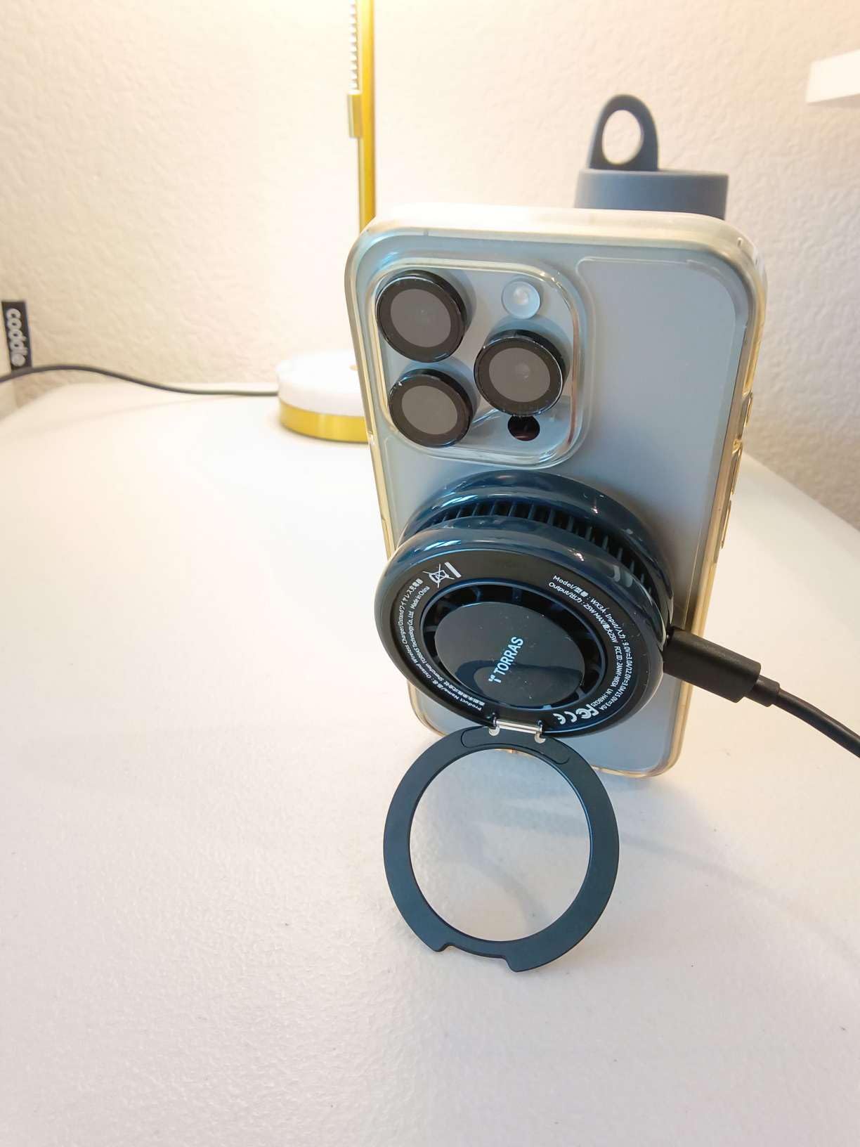 TORRAS PolarCircle Qi2.2 Wireless Charger, 25W Cooling Magnetic Pad for Samsung Galaxy S26/S25, Wireless Charger for iPhone 17/16 with 360 Degree Spin Stand, Semiconductor Phone Cooler, with 45W IceNano Plug customer photo 1