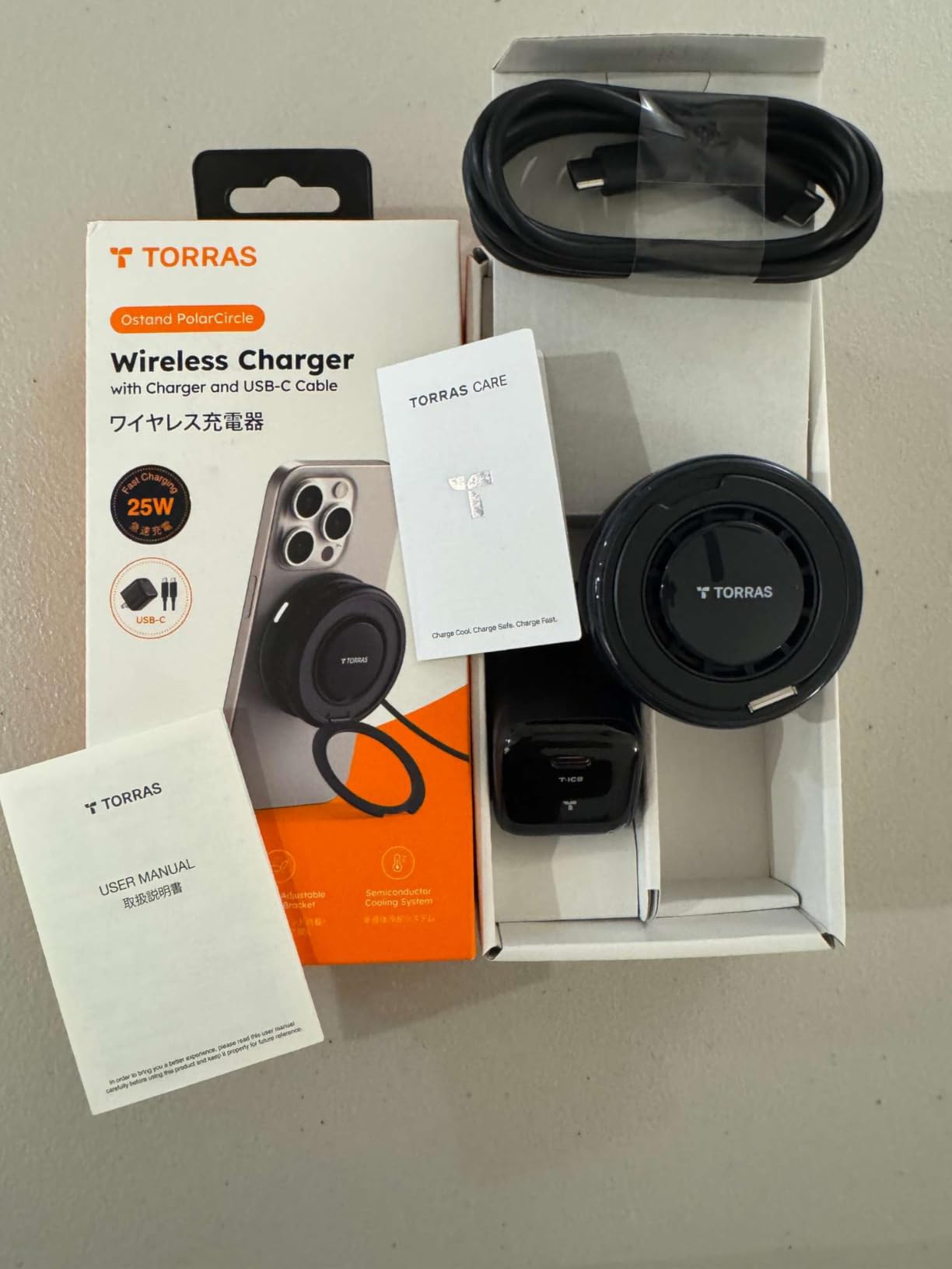 TORRAS PolarCircle Qi2.2 Wireless Charger, 25W Cooling Magnetic Pad for Samsung Galaxy S26/S25, Wireless Charger for iPhone 17/16 with 360 Degree Spin Stand, Semiconductor Phone Cooler, with 45W IceNano Plug customer photo 2