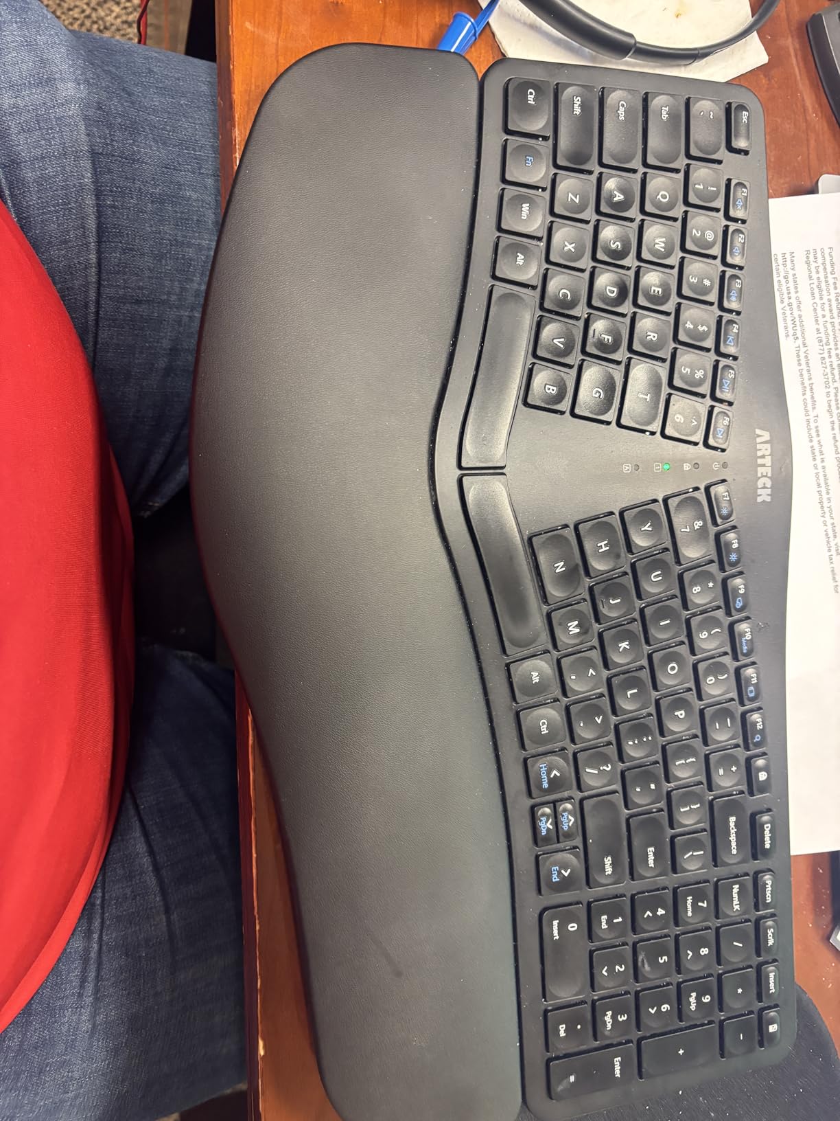 Arteck Ergonomic Keyboard with Cushioned Wrist Palm Rest, Multi-Device Wireless Bluetooth with USB-A USB-C Receiver Comfortable Ergonomic Split Keyboard, for Windows Computer Laptop PC Tablet customer photo 1