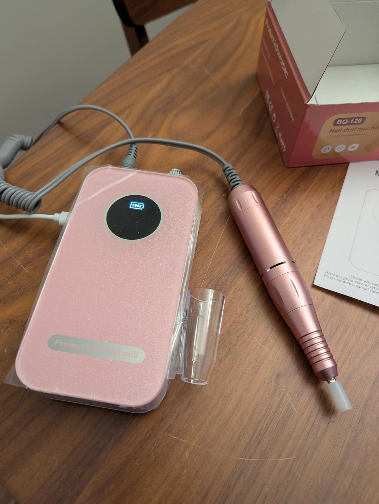 Professional Nail Drill Electric File 45000RPM, Portable Rechargeable Electric Nail File with 11 Drill Bits & 50 Sanding Bands, Low Noise Nail Drill Kit for Acrylic Gel Nails, Salon & Home Use, Pink customer photo 2