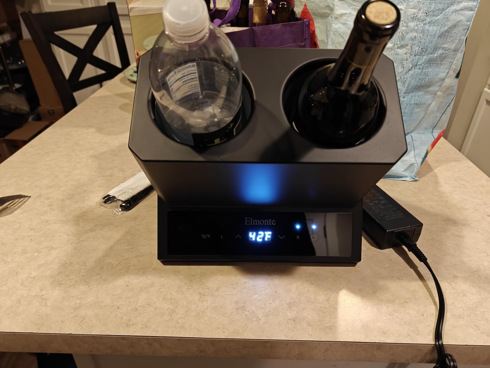 Elmonte 2-Bottle Wine Cooler - Countertop Electric Chiller with Adjustable Temperature (41-64°F) for Red & White Wine, Compact Mini Fridge for Home Bar customer photo 1