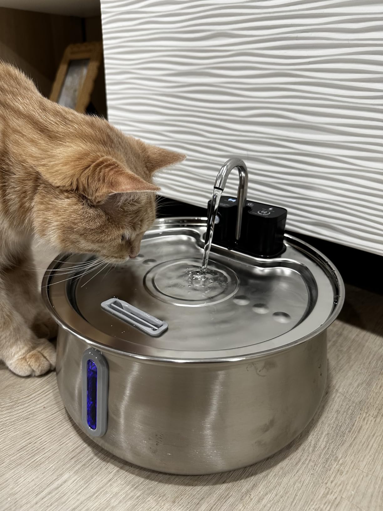 CEESC Cordless Cat Water Fountain Stainless Steel, 4L/135oz Automatic Pet Water Dispenser with Motion Sensor, Multi-Filtration, Ultra Quiet Pump, Long-Lasting 4000mAh Battery for Indoor Cats & Dogs customer photo 1