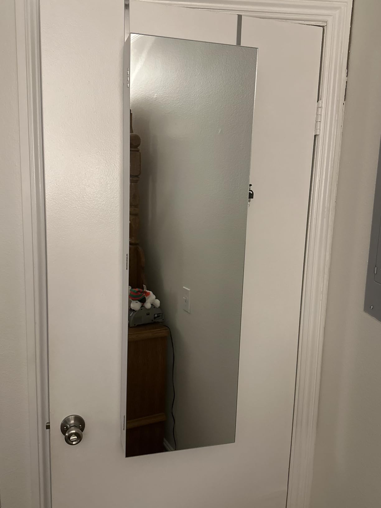 Nicetree Mirror Jewelry Cabinet, Jewelry Armoire with Full Length Mirror, Mirror with Jewelry Storage Wall/Door Mounted, Lockable Jewelry Armoire Organizer, White customer photo 1