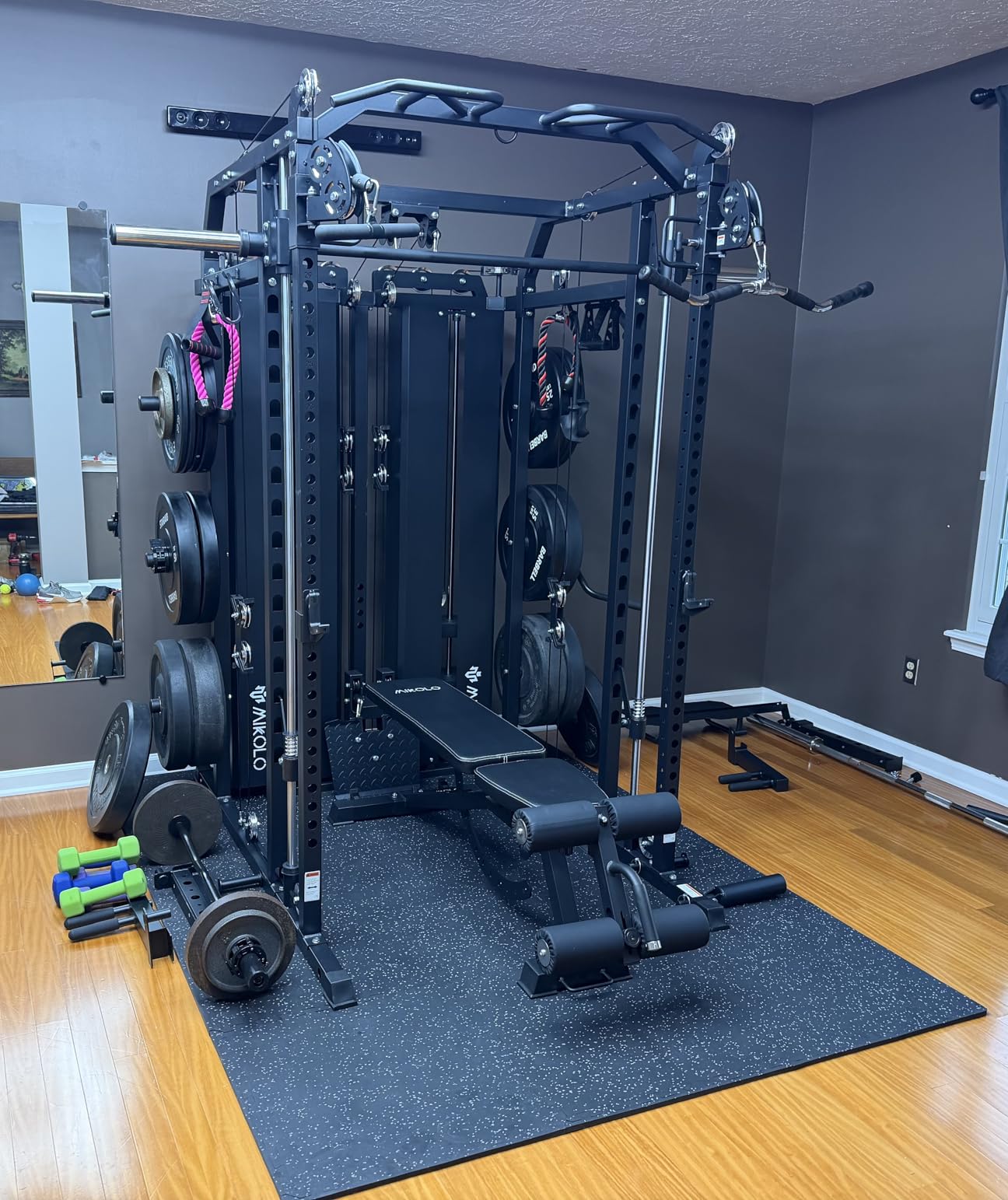 Smith Machine with Weight Stack, Power Cage Home Gym System with LAT Pulldown & Cable Crossover, Multi-Functional Trainer with Dual Pulley System, Includes 10+ Free Attachments customer photo 2