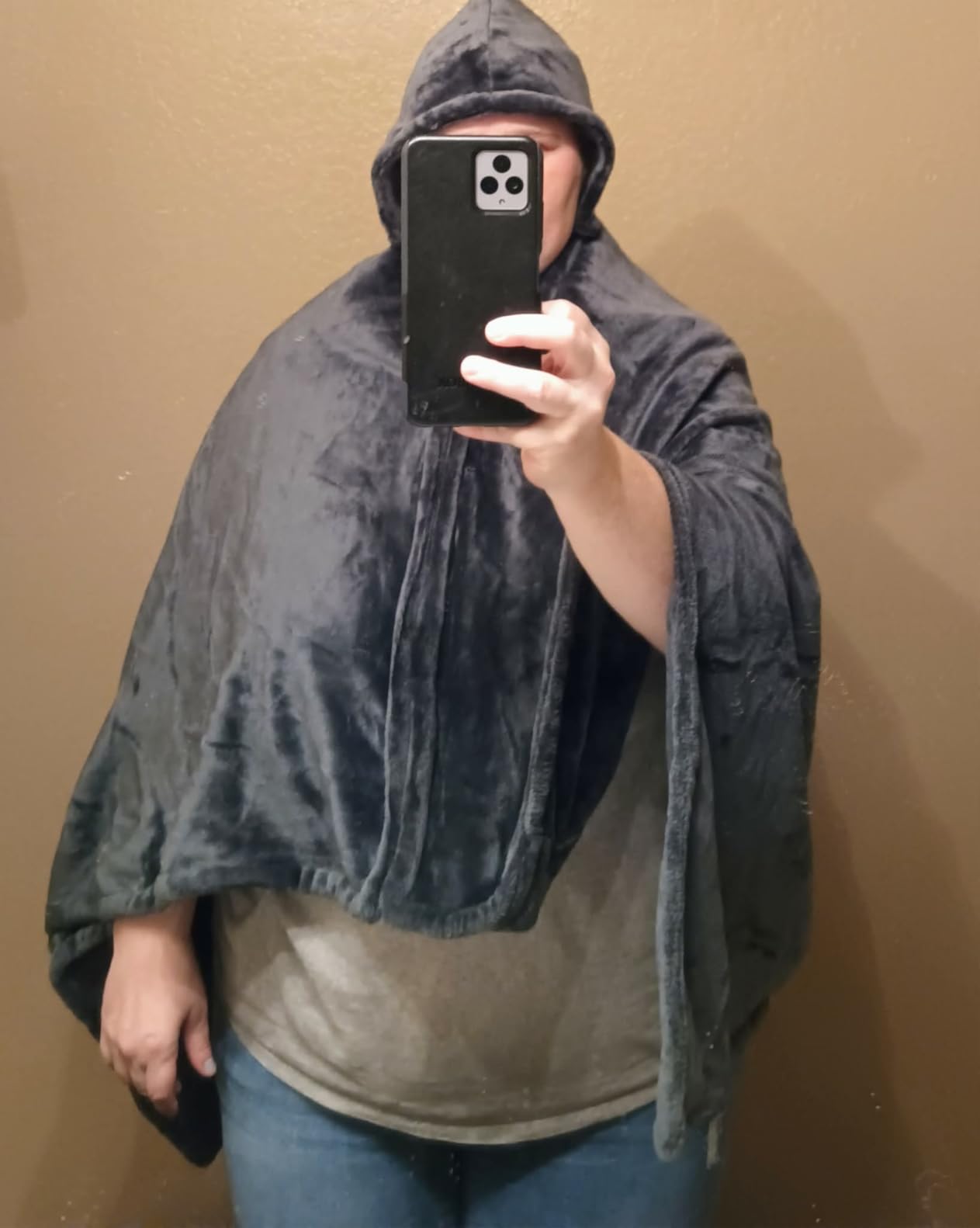 Cordless Heated Blanket Battery Powered; USB Wearable Portable Heated Throw Blanket with Hood, 20000 mAh Battery, 9 Heating Zone, 3-Level; Portable Heated Shawl Cordless; Camping (Warm Stone Gray) customer photo 1