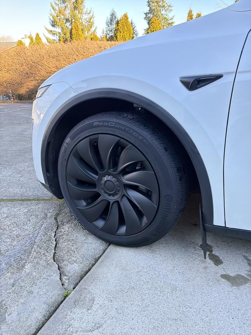 Tesla Model Y Juniper 19 Inch 4 Pcs Wheel Covers - Matte Black ABS Hubcaps with Rim Protectors | Replacement Compatible with 2025 2026 Model Y Juniper, not Compatible with Tesla Y 2021-2024 customer photo 1