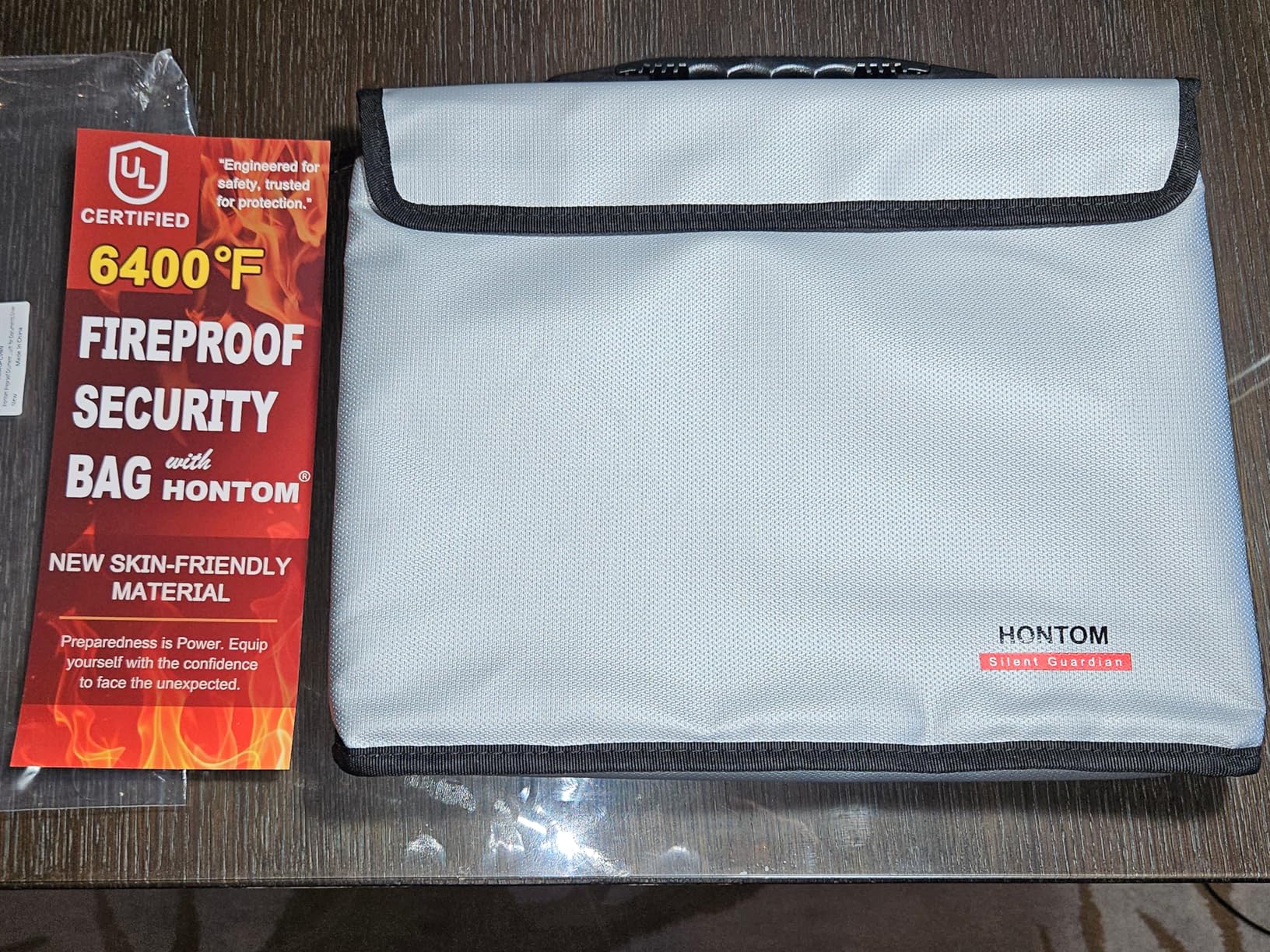 Hontom Fireproof Document Bag with 2 Pockets, 6400℉ Upgraded Material Fireproof Money Bag with Lid, Travel Home Fire Safe Storage Cash Pouch for Important Documents customer photo 1