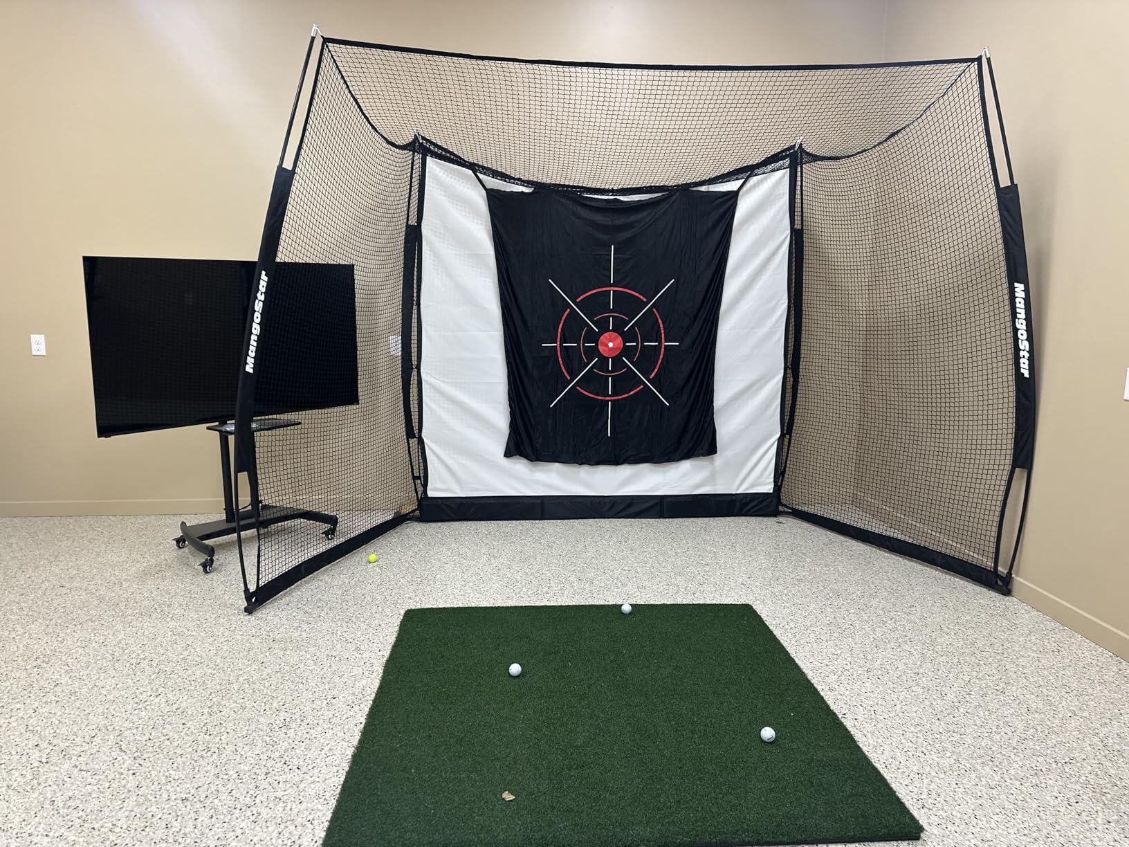 MangoStar Golf Net, 11x8ft Golf Simulators Hitting Net with High-Density Impact Screen and Target Cloth, Heavy Duty Practice Cage for Swing Driving, Home Backyard Garage Indoor Outdoor Use customer photo 1