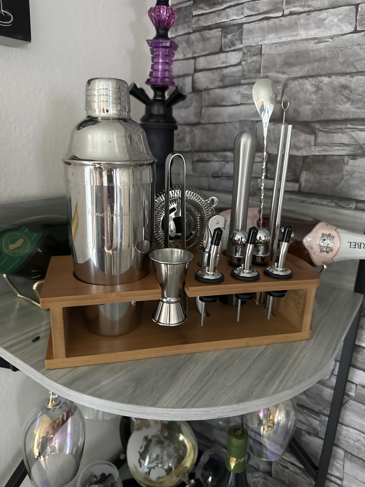 Cocktail Shaker Set,24-Piece Bar Bartender Kit with Stand,Martini Shaker,Jigger,Strainer,Mixer Spoon,Muddler,Liquor Pourers,Tongs,Opener,LCE Ball Mold&LCE Cubes,Bottle Stoppers|Silver customer photo 1