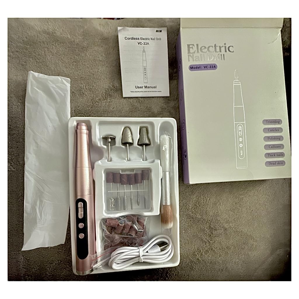 Cordless Nail Drill 35000RPM, Portable Electric Nail File for Acrylic Gel Nails, Professional Manicure Pedicure Kit, Rechargeable Pedicure Tools for feet with LCD Display, Low Noise Low Vibration customer photo 1