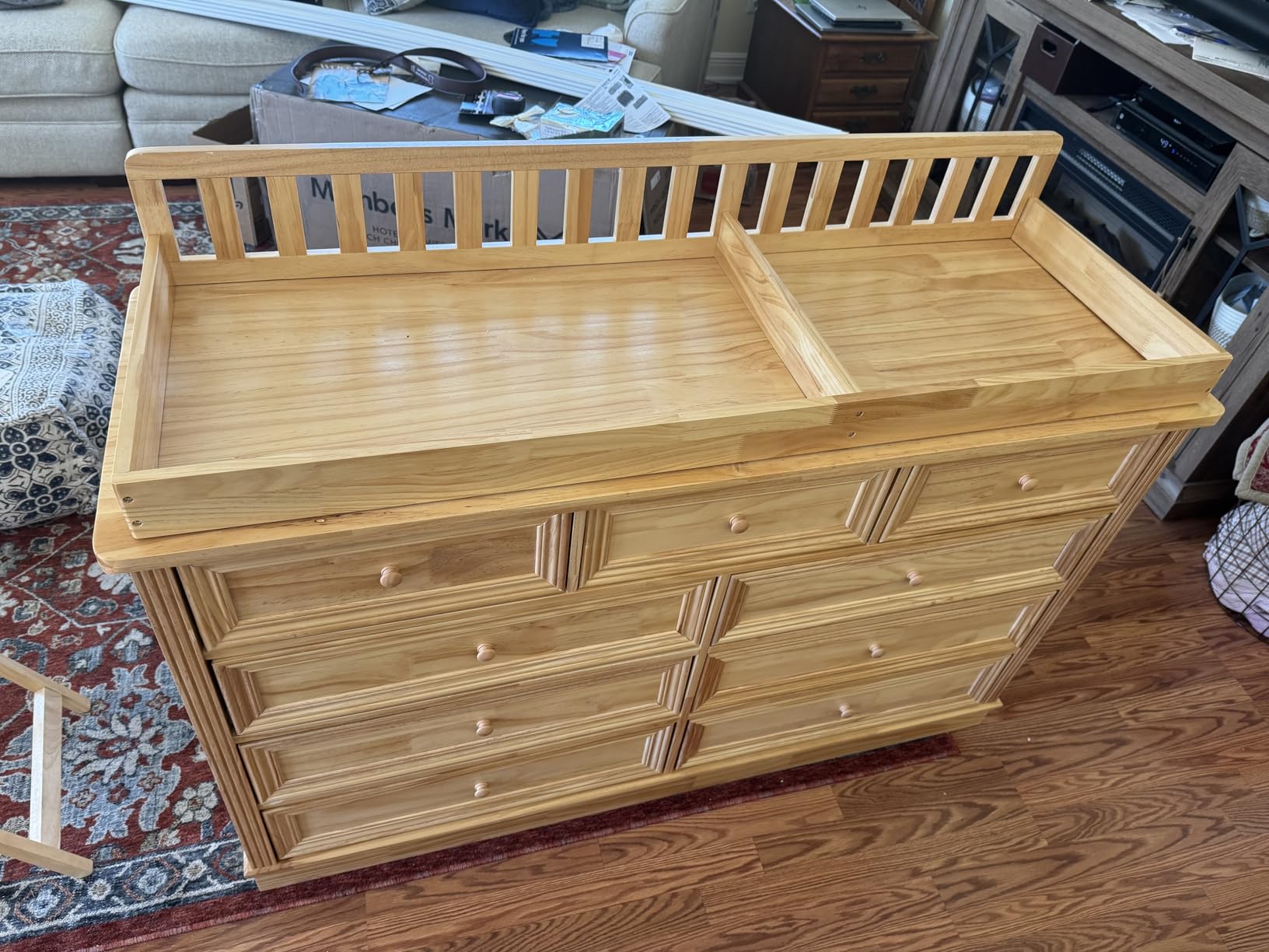 Homsee Baby Changing Table Dresser, 100% Solid Wood Infant Diaper Changing Station Combo, 10-Drawer Baby Nursery Dresser with Removable Tray for Children's Room Bedroom, Nature Color 55.1