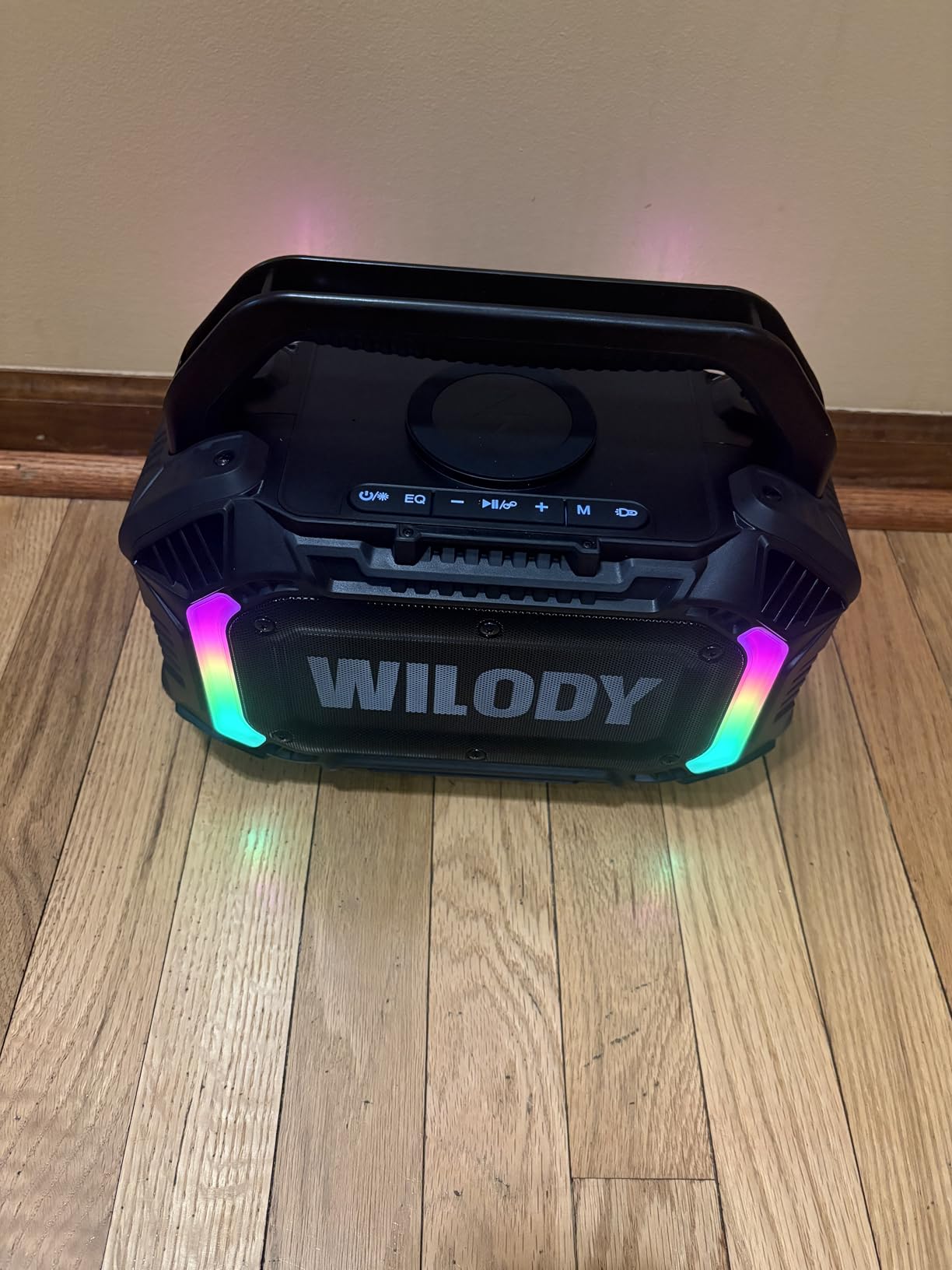 Wilody Speakers Bluetooth Wireless, 100W Loud Outdoor Speaker with Bass, IPX7 Waterproof Floatable, 20H Playtime, Wireless Charge, TWS, RGB Light, Portable Speaker for Work, Garage, Outdoor (Black) customer photo 1