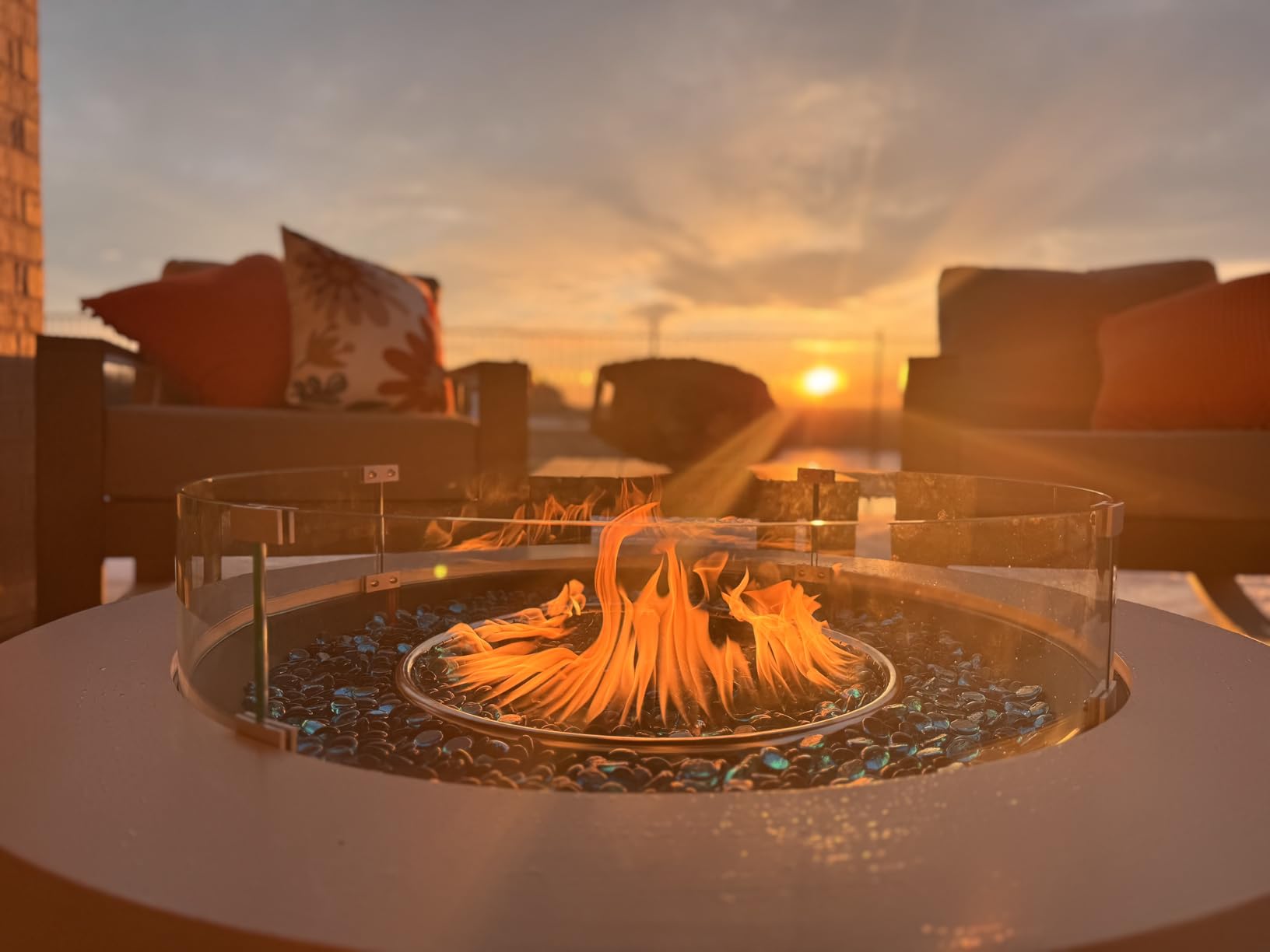 UPHA 56-inch Outdoor Propane Gas Fire Pit Table 50000 BTU Iron Rectangle Firepit for Outside Patio with Tank Hidden Table, Wind Guard, Removable Lid, Blue Glass Rocks, Rain Cover, Grey customer photo 2