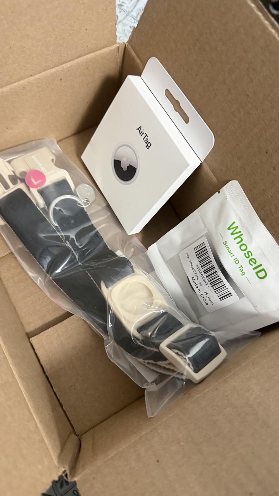 DOGWONG Airtag Cotton Hemp Dog Collar, Heavy-Duty Dog Collar with Airtag Holder Beige Natural Fabric Pet Cute Puppy Necklace for Small Medium Large Dogs customer photo 1