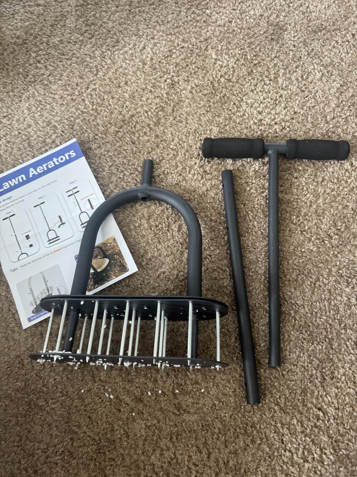 Lawn Aerator Automatic Dirt and Leaf Clean Design,Pre-Assembled 15 Iron Spikes Metal,Soil Lawn Aerating Tools for Yard Lawn and Garden, Lawn Aerator Spikes aerating Tool customer photo 2