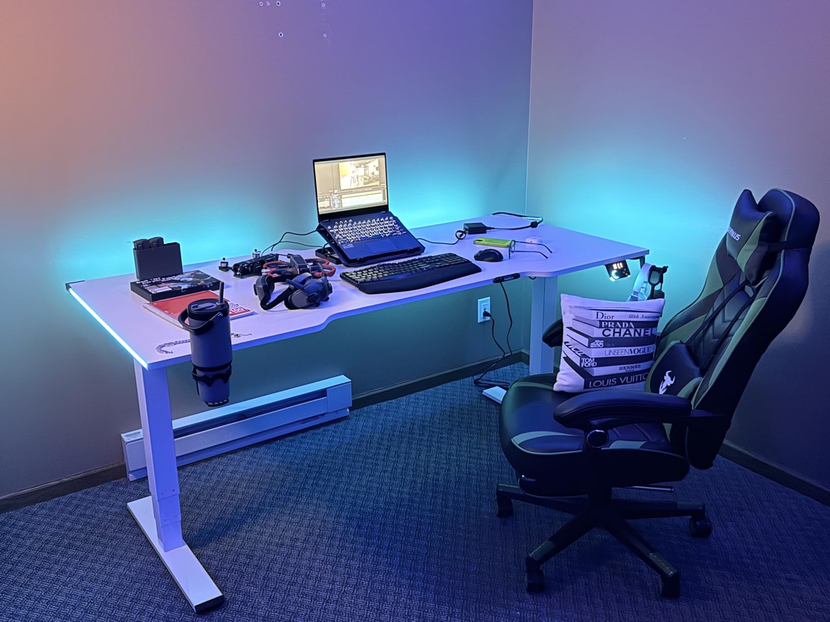 FLEXISPOT E6G CyberX 63 Inch RGB LED Electric Gaming Standing Desk, Dual Motor 3-Stage Adjustable Desk up to 352 lbs, Large Ergonomic Computer Workstation for Gamers, Streamers & Home Studios (Black) customer photo 2