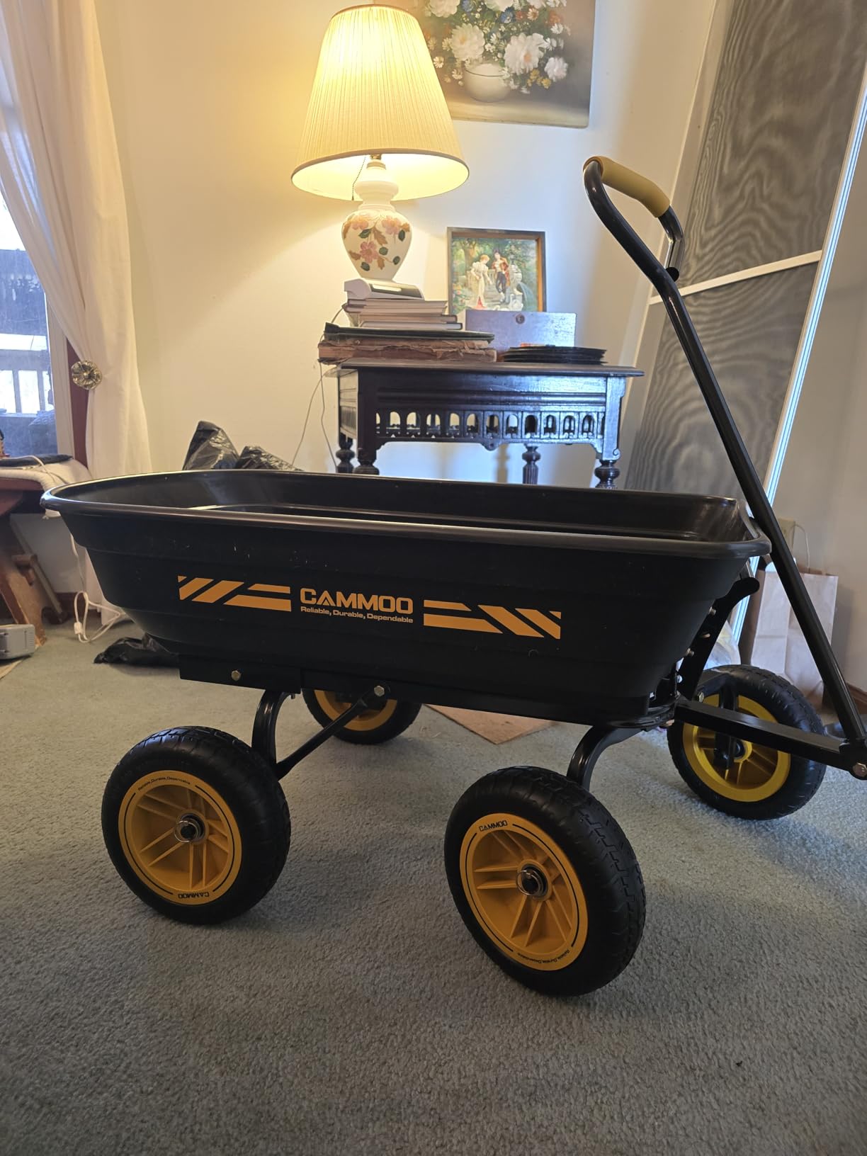 10-in NO-FLAT TIRES 600lb Heavy-Duty Garden Dump Cart 4 Cu.Ft. Utility Wagon with Quick-Release Dumpging & Prime Grade 100% Virgin Polypropylene - Not Recycled Material for Landscaping Gardening customer photo 2