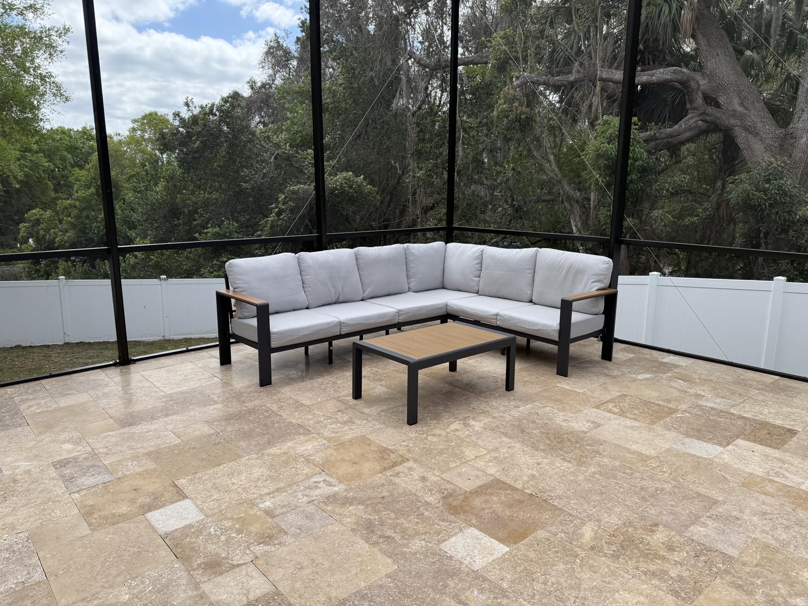 Aluminum Outdoor Patio Furniture Set 6 Seats, Outdoor Sectional Corner Sofa with Thick Waterproof Cushions & Coffee Table, Patio Conversation Sets for Backyard, Porch, Balcony, Deck, Gray customer photo 2