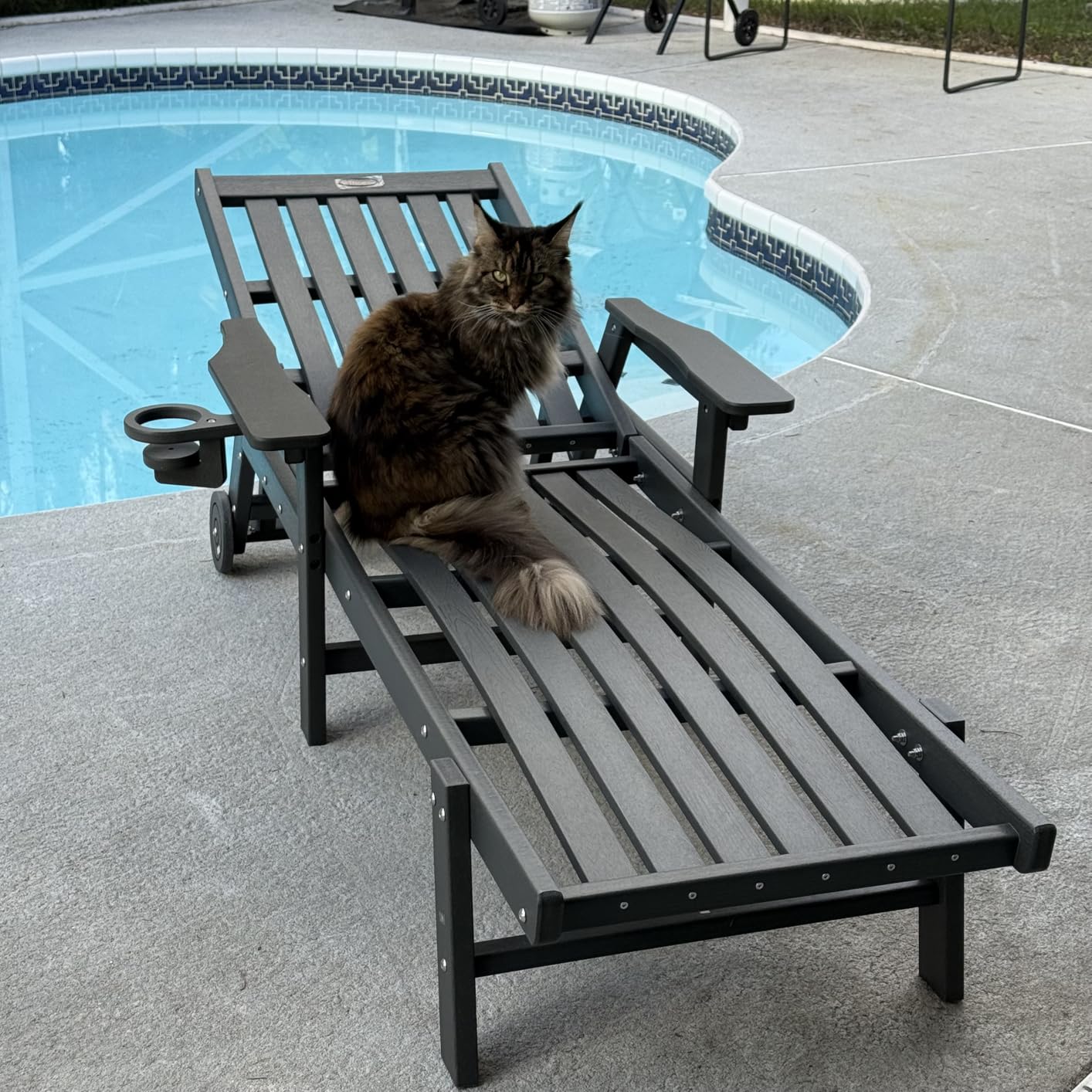 Patio Chaise Lounge Chair, Oversized Lounge Chair Outdoor with 5 Positions, HDPE, Patio Lounge Chair with Wheels & Cup Holder for Pool, Deck, Poolside, Grey customer photo 1