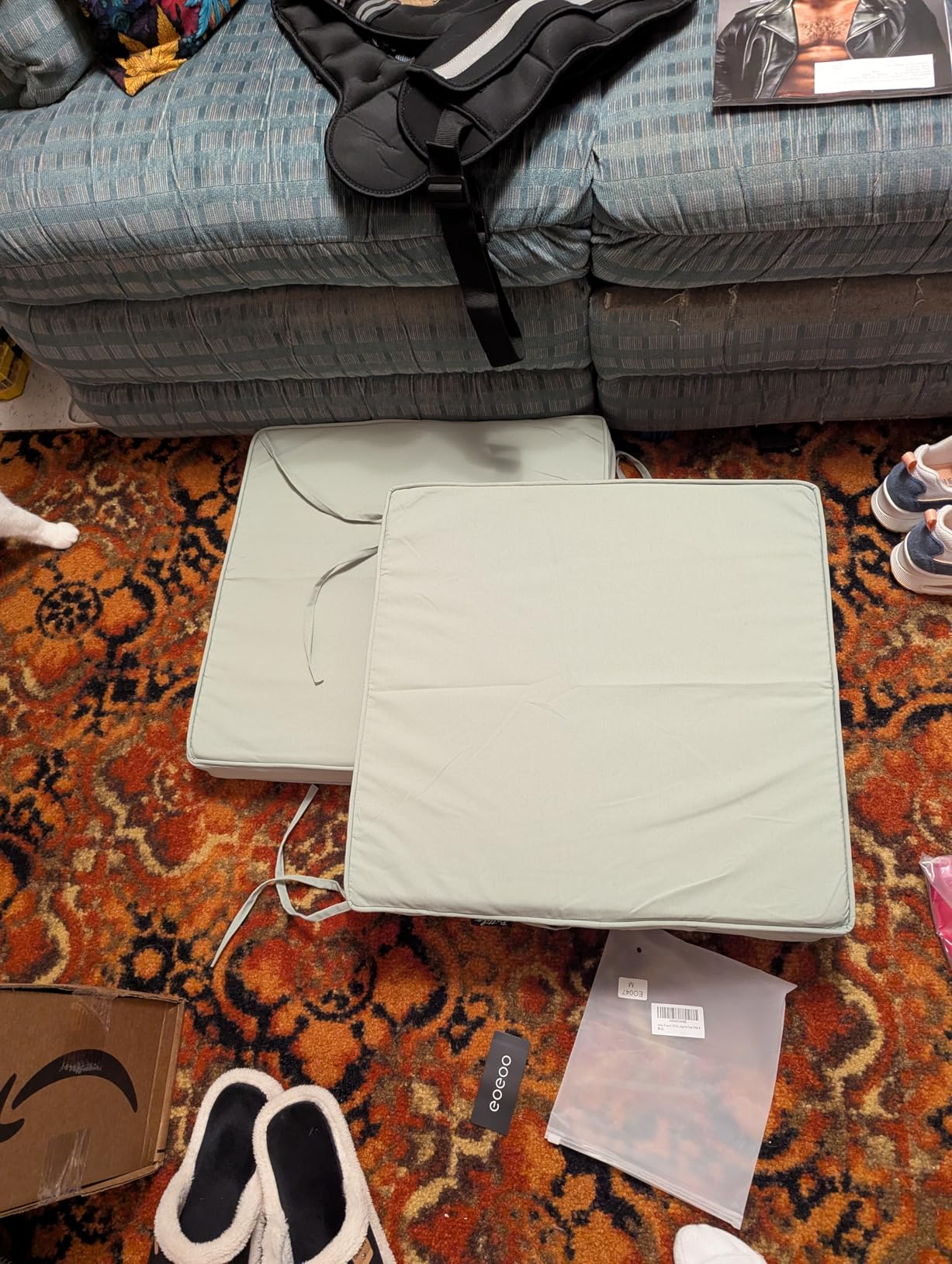 Battilo Outdoor Chair Cushions Set of 4, Waterproof Fade Resistant Seat Cushions for Patio Furniture, Patio Chair Cushion with Handle and Ties for Garden Sofa Couch, 19