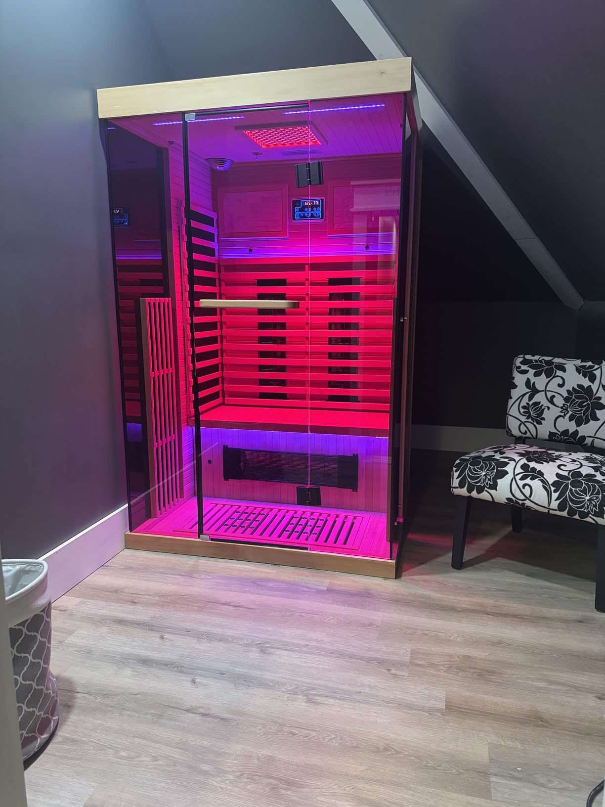 MEISSALIVVE Full Spectrum Infrared Sauna，3-4 Person Home Sauna， Red Cedar Luxury Indoor Spa Sauna with Resonance Speaker, Panoramic Tempered Glass Door customer photo 2