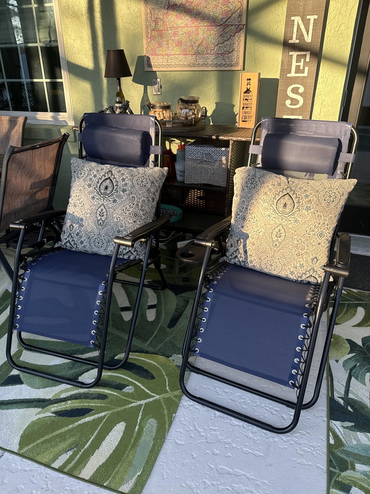 NEWBULIG Zero Gravity Chair Set of 2, Lounge Chair Folding Portable Adjustable Camping Reclining Chairs with Adjustable Pollow, Mesh Back, Cup Holder Trays Lawn Patio Chair for Pool Beach - Blue customer photo 1