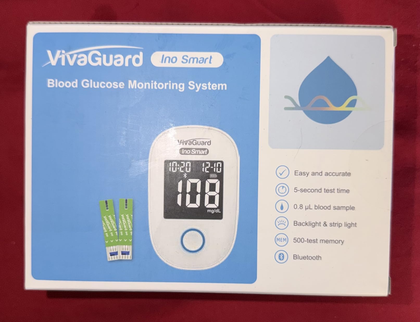 VivaGuard Ino Smart Blood Glucose Monitor Kit with Free App, Bluetooth and Rechargeable Blood Glucose Meter with 100 Strips & 30G Lancets, 1 Lancing Device, Blood Sugar Diabetes Testing Kit, No Coding customer photo 1