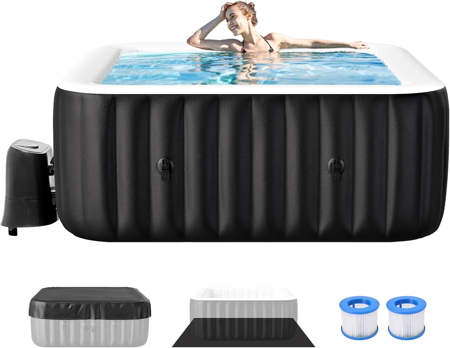 Inflatable Hot Tub, Large Square Portable Blow Up Hot Tub, 2-4 Person Leak-Proof PVC Outdoor Spa with 120 Air Jets, Heater Pump and Insulated Cover, 60 X 25 Inch customer photo 1